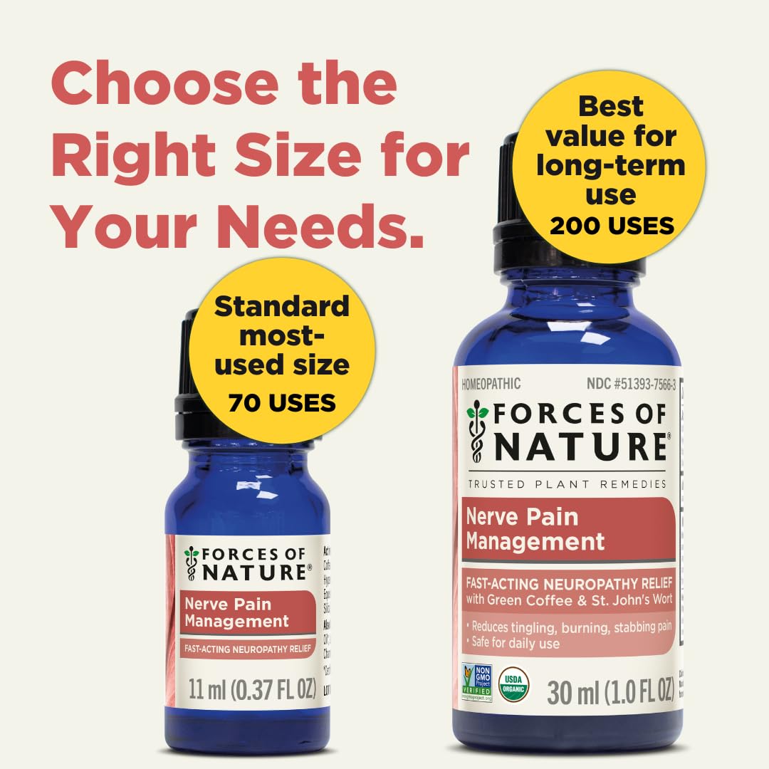 Forces of Nature Nerve Pain Management, Organic Topical Relief for Neuropathy & Nerve Discomfort, Homeopathic Medicine Supports Relief from Shooting Pains for Back, Hands, Legs and Feet, .37 fl oz - TrustMedUSA