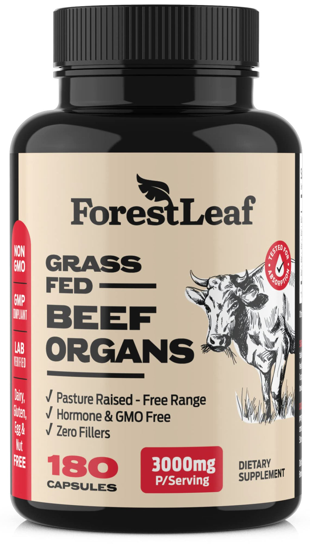 ForestLeaf Beef Organ Supplement - Grass Fed & Pasture Raised - Total Body Wellness & Performance, Organ Complex with 3000mg of Desiccated Beef Liver, - TrustMedUSA