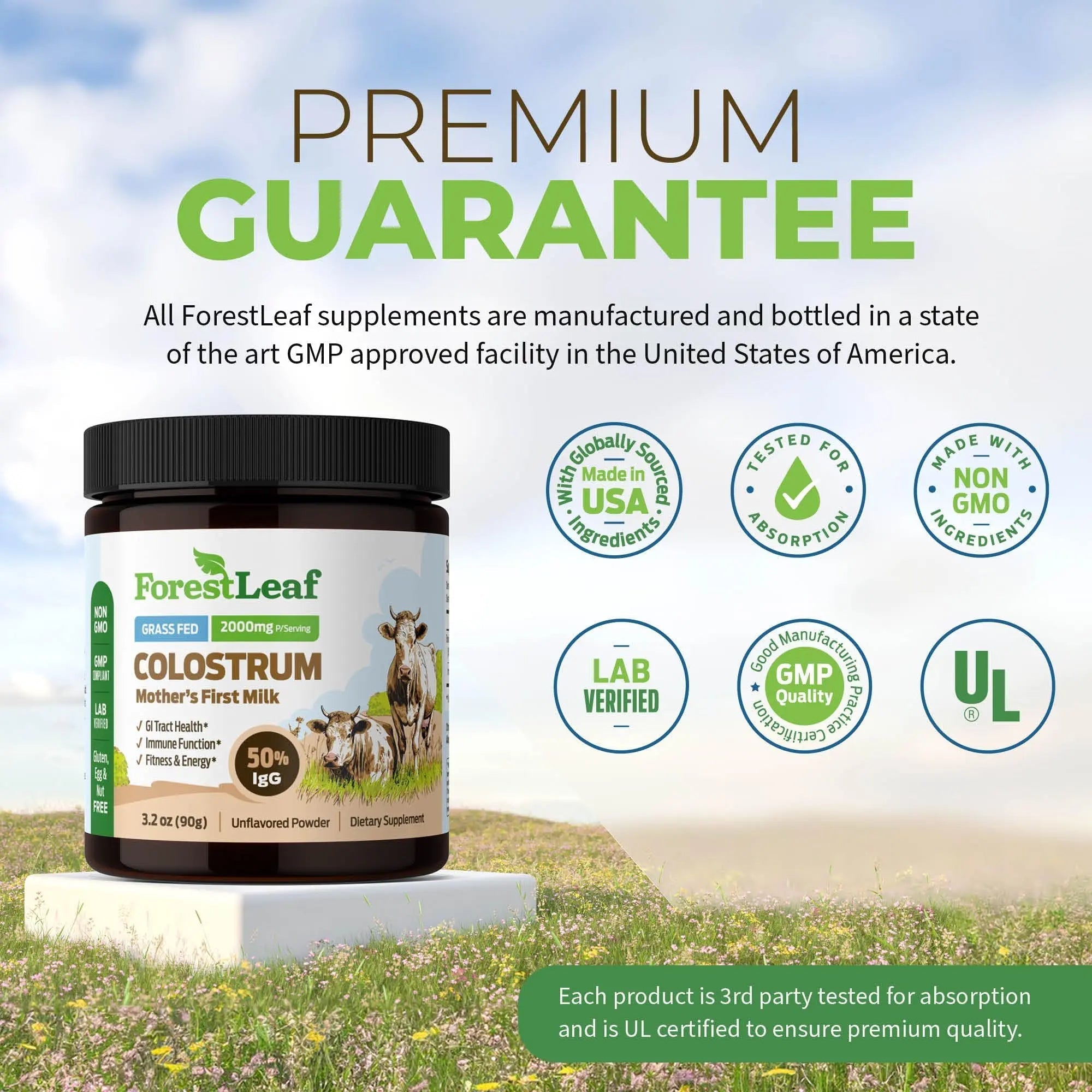 ForestLeaf Colostrum Powder 50% IgG Highest Concentration - Grass Fed Bovine - TrustMedUSA