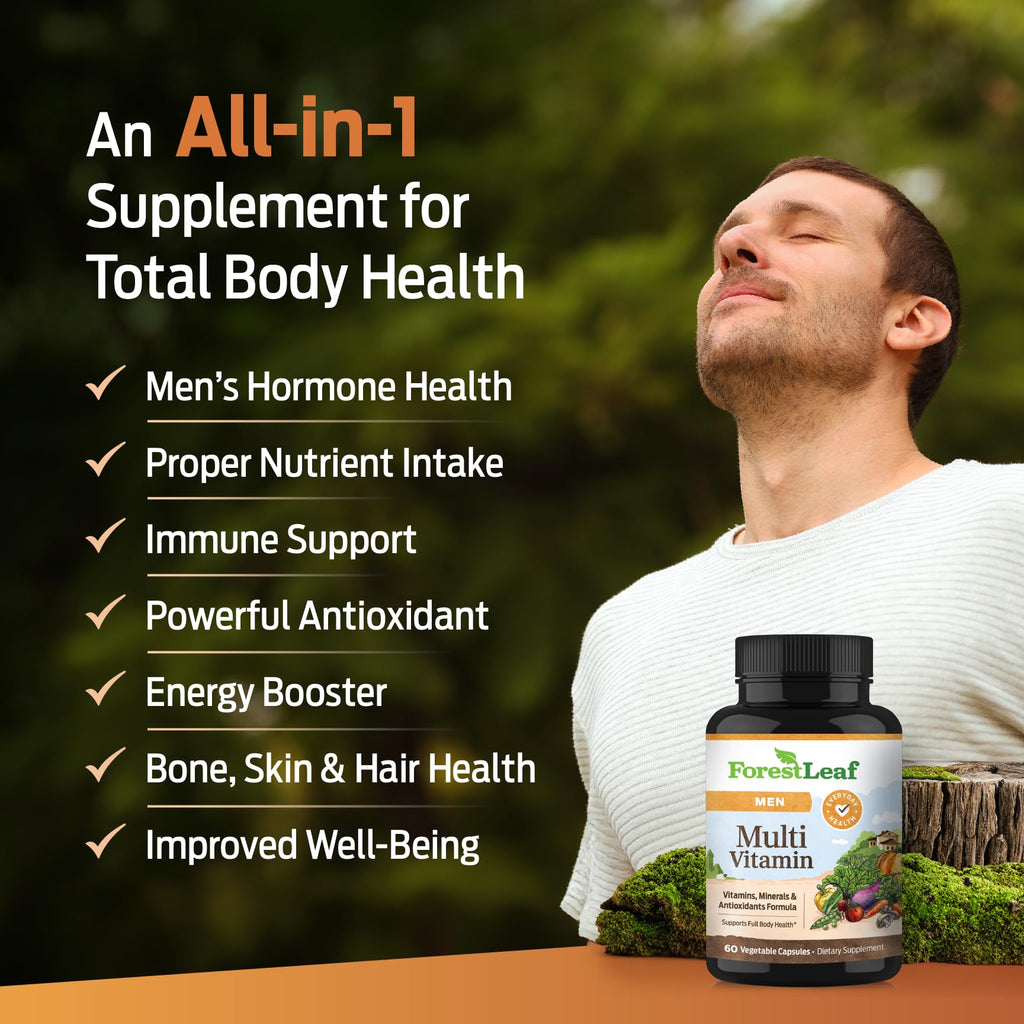 ForestLeaf Daily Vitamin Multivitamin for Men, Multi-Vitamin for Men - Mens Multivitamins & Multiminerals Supplement | All Essential Vitamins Needed for Health, Longevity & Energy | 60 Veg Caps - TrustMedUSA