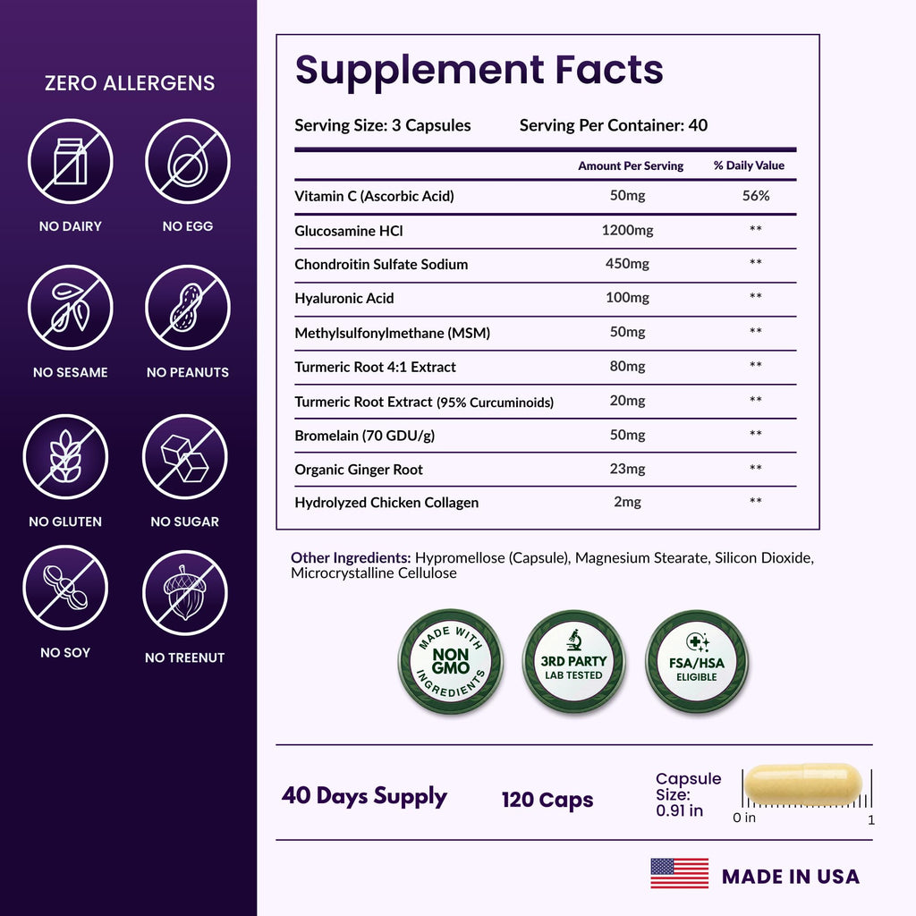 ForestLeaf Glucosamine Chondroitin MSM Joint Supplement Complex - 1200mg - 120 Caps - TrustMedUSA