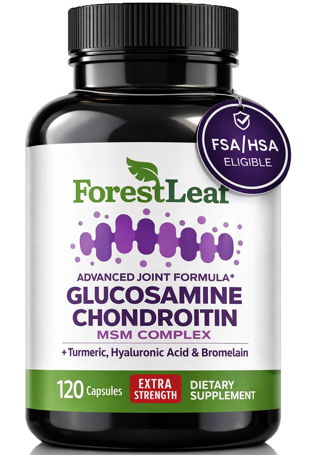 ForestLeaf Glucosamine Chondroitin MSM Joint Supplement Complex - 1200mg - 120 Caps - TrustMedUSA