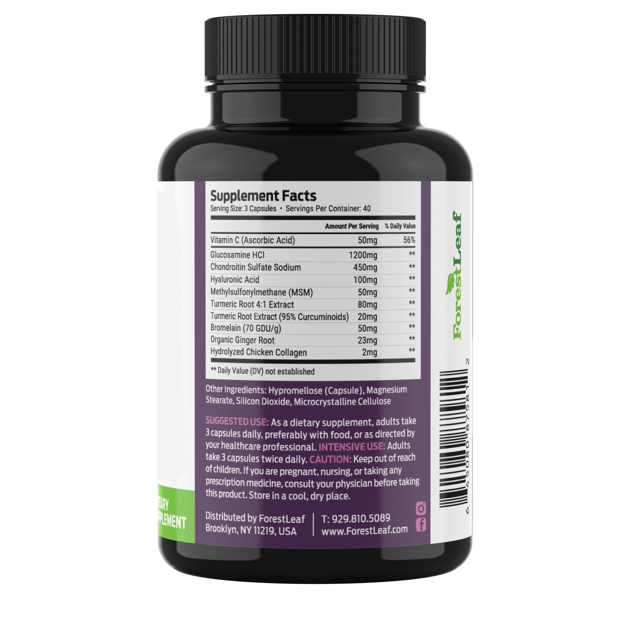 ForestLeaf Glucosamine Chondroitin MSM Joint Supplement Complex - 1200mg - 120 Caps - TrustMedUSA