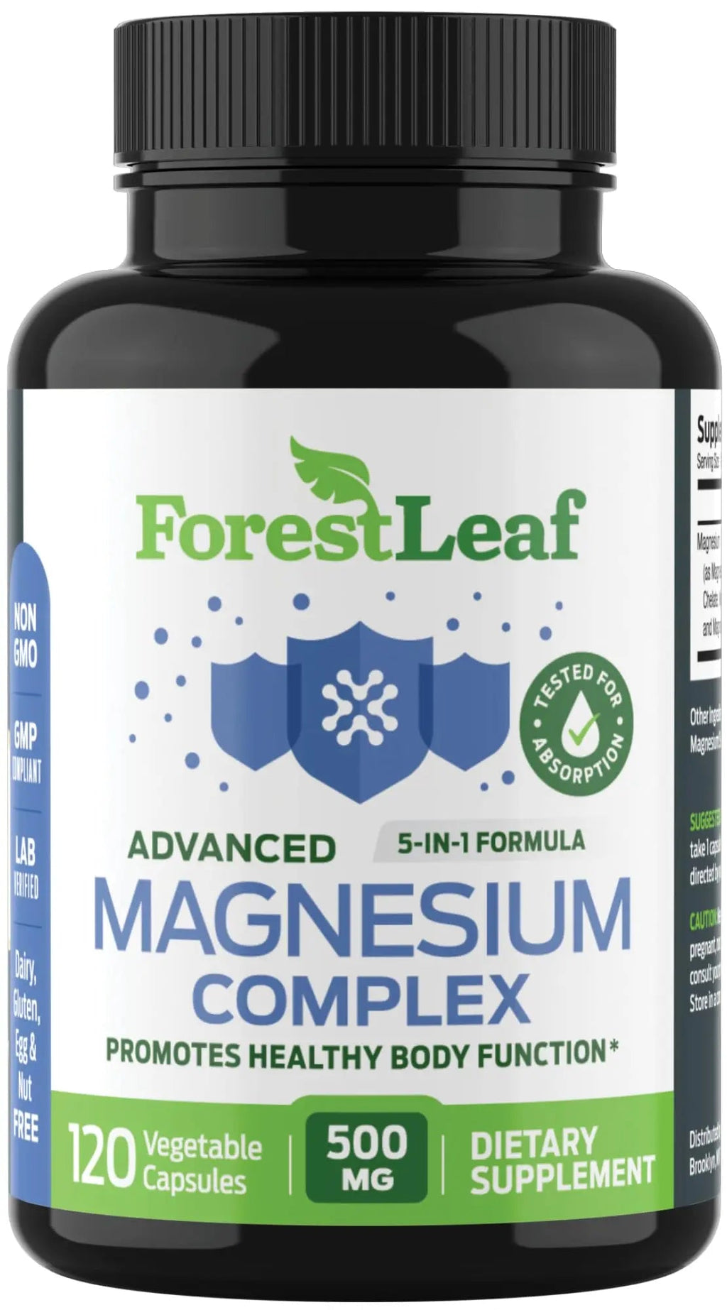 ForestLeaf Magnesium Complex for Women and Men - 500mg Magnesium Supplement for Sleep - 5-in-1 Chelated Magnesium Citrate, Bisglycinate, Malate, Taurate, Oxide (120 Ct) - TrustMedUSA