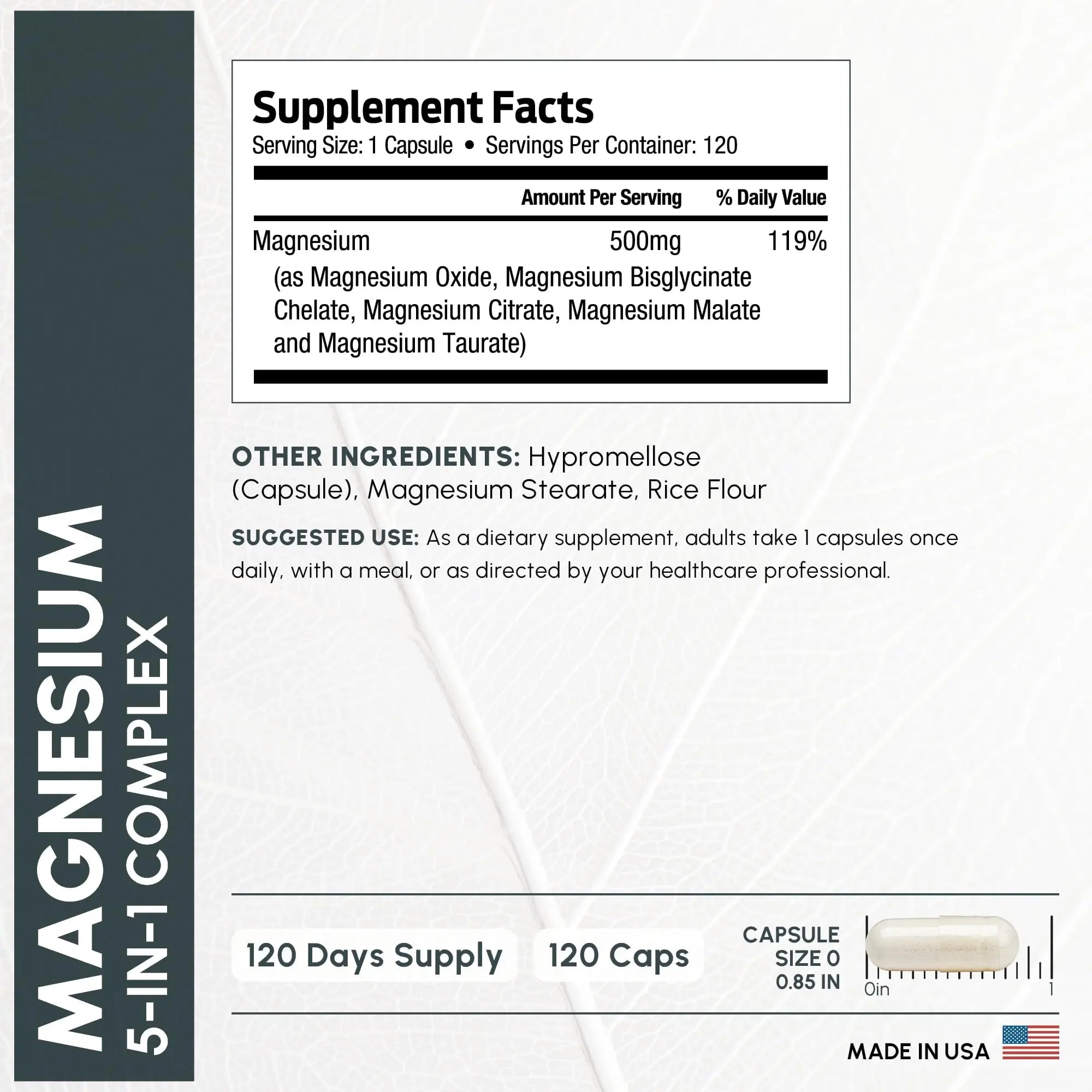 ForestLeaf Magnesium Complex for Women and Men - 500mg Magnesium Supplement for Sleep - 5-in-1 Chelated Magnesium Citrate, Bisglycinate, Malate, Taurate, Oxide (120 Ct) - TrustMedUSA
