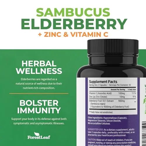 ForestLeaf Sambucus Elderberry with Vitamin C and Zinc - 9000mg Ult - TrustMedUSA