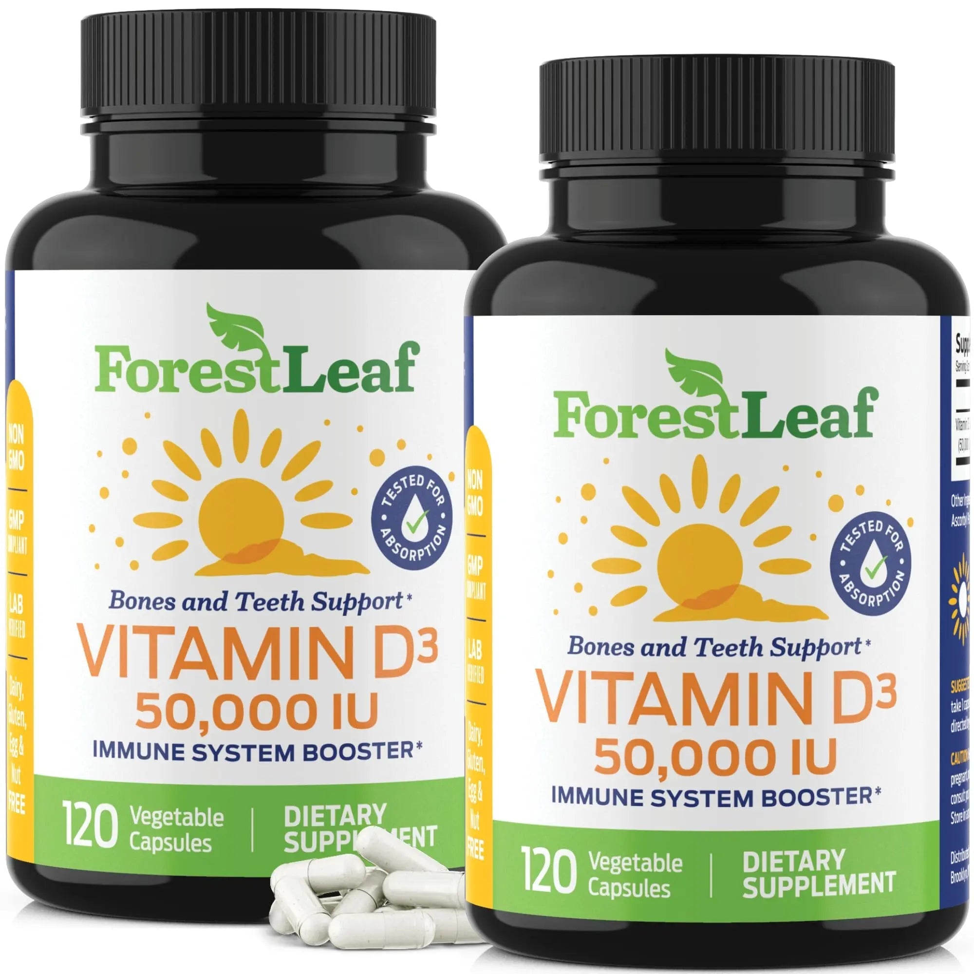 ForestLeaf - Vitamin D3 IU Weekly Supplement - (50,000 IU - 120 Count - 2 Pack) - TrustMedUSA