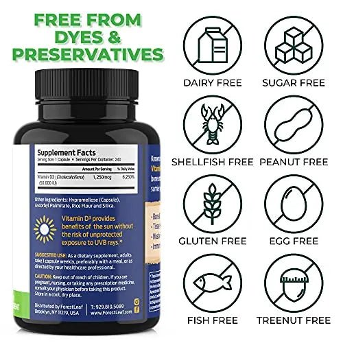 ForestLeaf - Vitamin D3 IU Weekly Supplement (50,000 IU - 240 Count) - TrustMedUSA