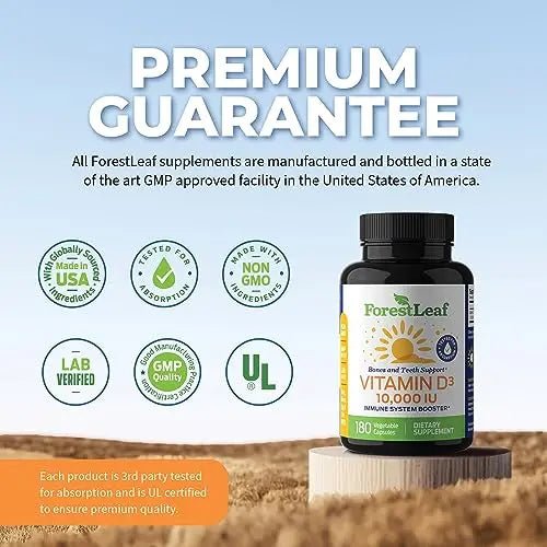 ForestLeaf - Vitamin D3 IU Weekly Supplement (Unflavored -10000-180 Count) - TrustMedUSA