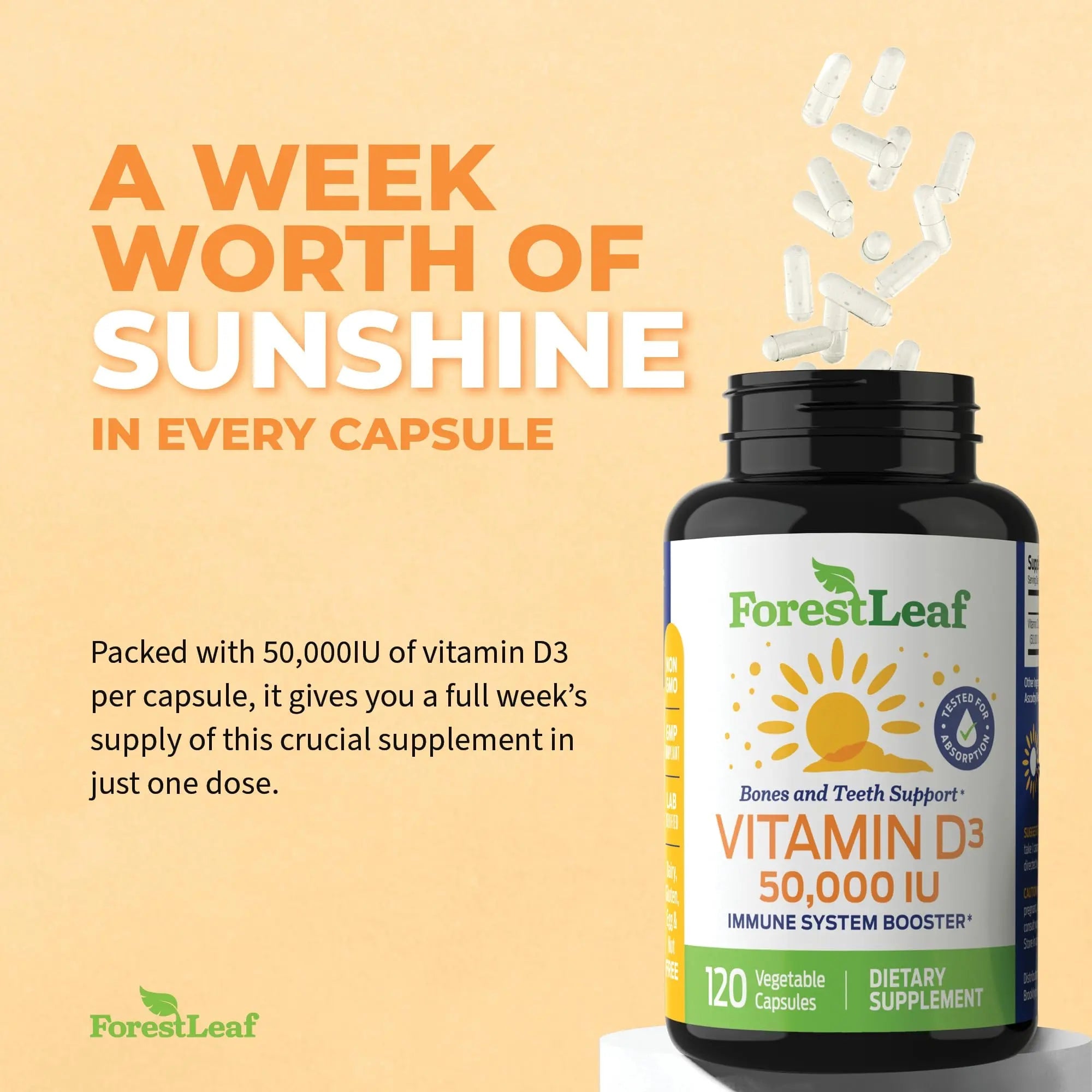 ForestLeaf - Vitamin D3 IU Weekly Supplement - Vitamin D Capsules for Bones - TrustMedUSA