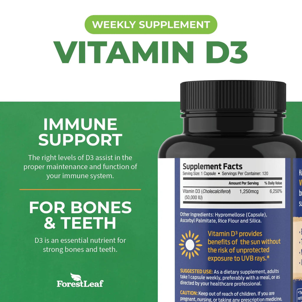 ForestLeaf - Vitamin D3 IU Weekly Supplement - Vitamin D Capsules for Bones - TrustMedUSA