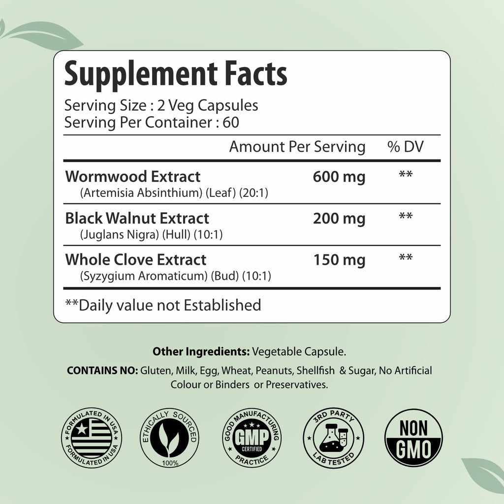 ForestVibe Wormwood Complex with Black Walnut & Clove, 3-in-1 Herbal Blend, Sweet Wormwood Extract Capsules, 120 Vegan Capsules, 2 Month Supply, Non-GMO & Gluten Free Supplement - TrustMedUSA