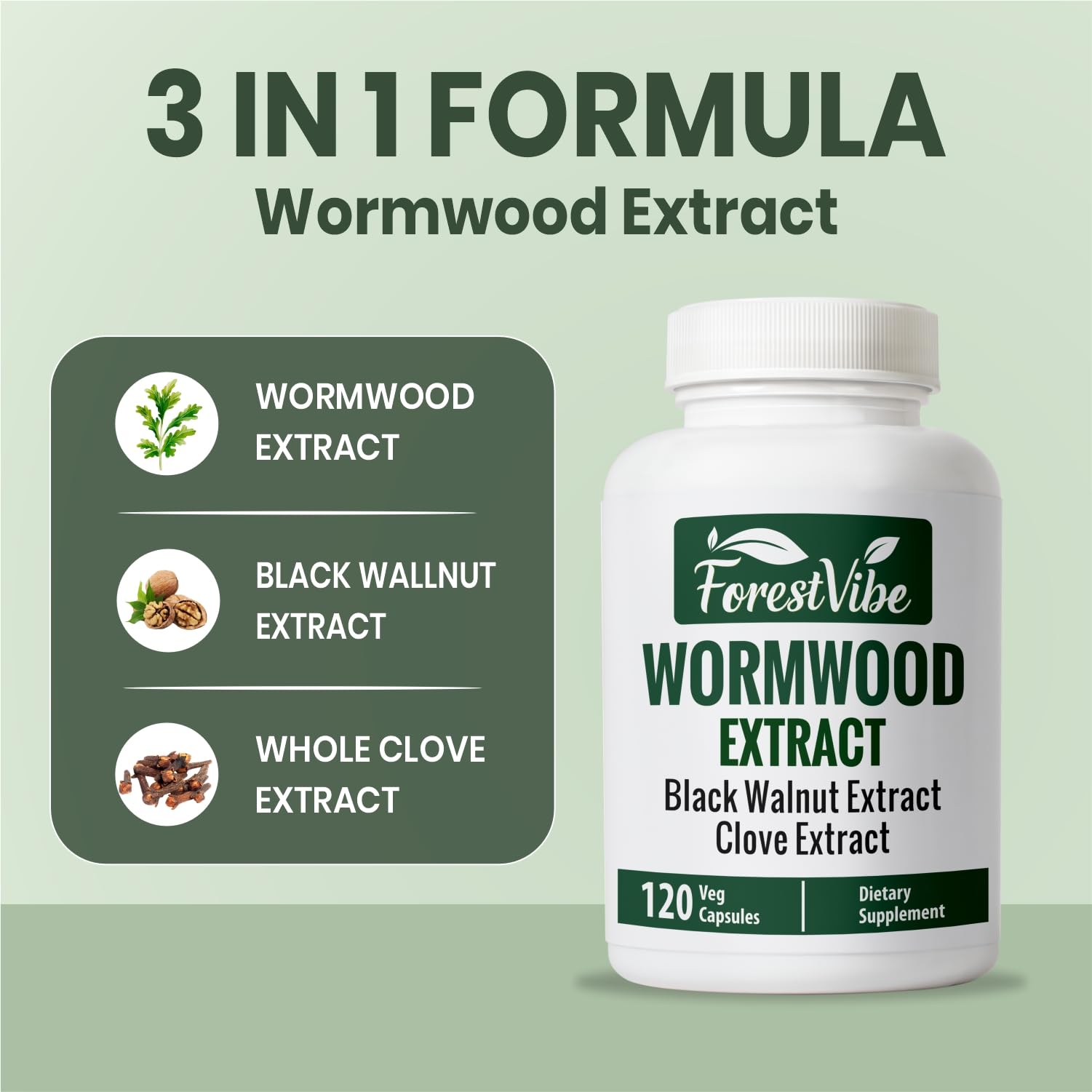 ForestVibe Wormwood Complex with Black Walnut & Clove, 3-in-1 Herbal Blend, Sweet Wormwood Extract Capsules, 120 Vegan Capsules, 2 Month Supply, Non-GMO & Gluten Free Supplement - TrustMedUSA