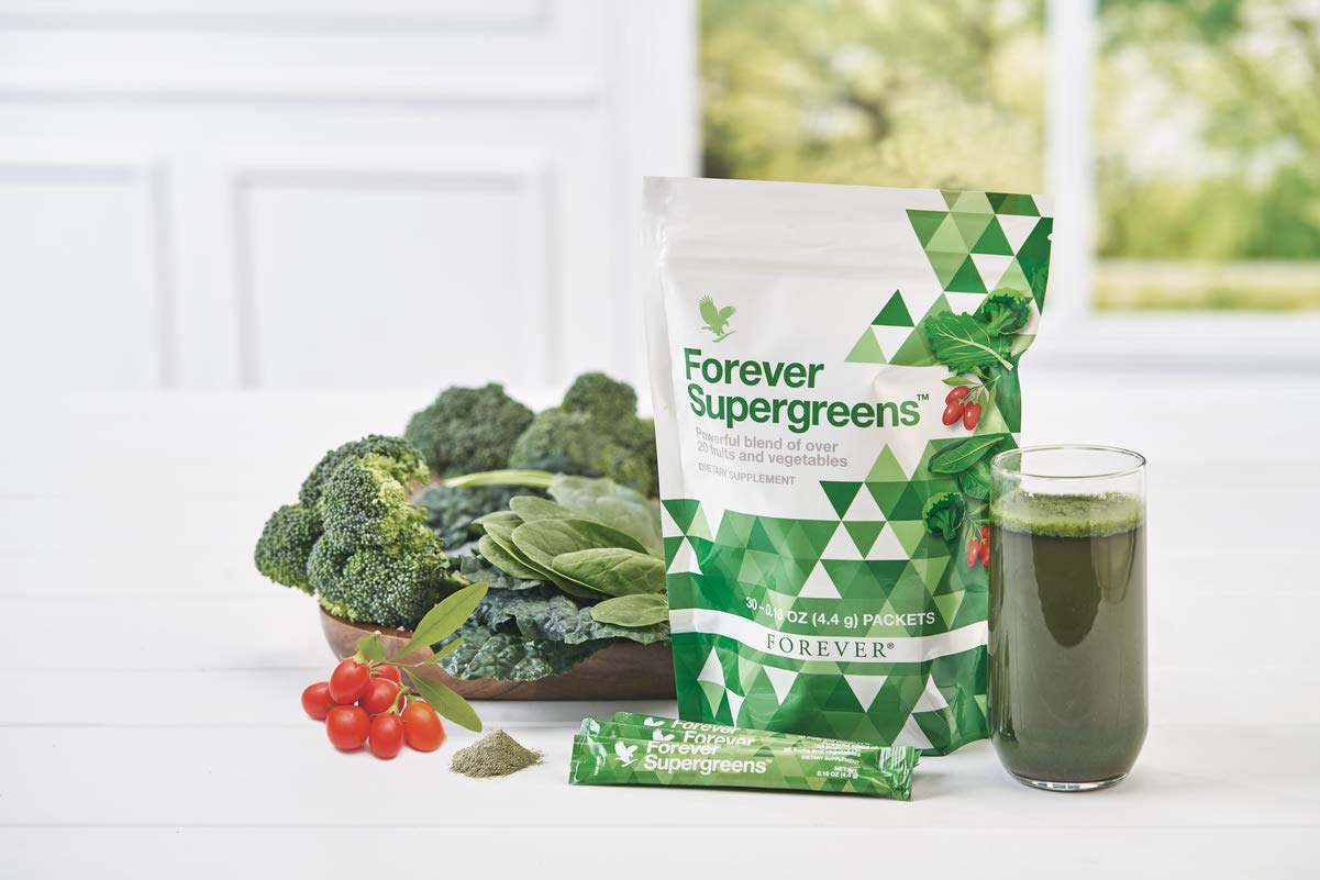 Forever Living - Forever Supergreens - Blend for Your Active Lifestyle - Supercharge Your Day w/Over 20 Powerful Greens and Superfoods. - 30 Packets - TrustMedUSA