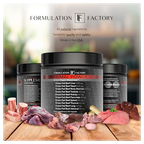 Formulation Factory Beef Liver Capsules - 10-in-1 Primal Powder Beef Organ Supplement for Men & Women with Bone Marrow & Beef Testicle - Grass Fed Ancestral Health - 120 Capsules, 2 Month Supply - TrustMedUSA