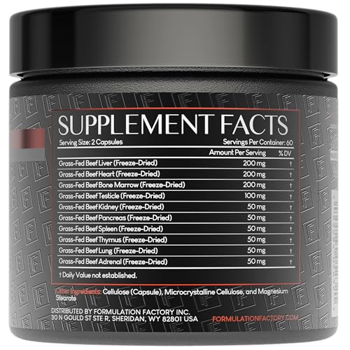 Formulation Factory Beef Liver Capsules - 10-in-1 Primal Powder Beef Organ Supplement for Men & Women with Bone Marrow & Beef Testicle - Grass Fed Ancestral Health - 120 Capsules, 2 Month Supply - TrustMedUSA