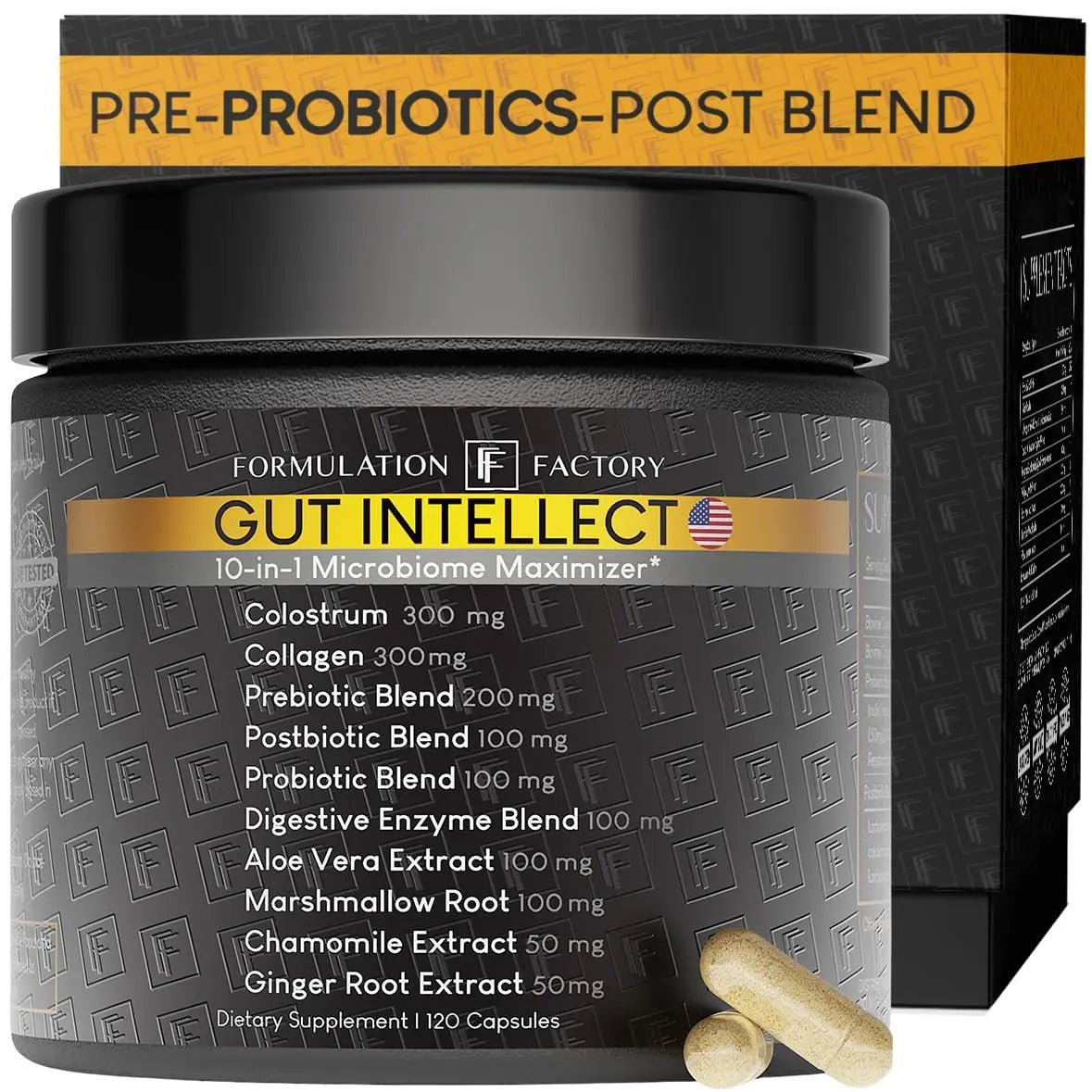 Formulation Factory Probiotics for Women & Men - Gut Intellect 10-in-1 Digestive Enzymes with Prebiotics and Postbiotics - Total Gut Health Supplement - 120 Capsules, 2 Month Supply - TrustMedUSA