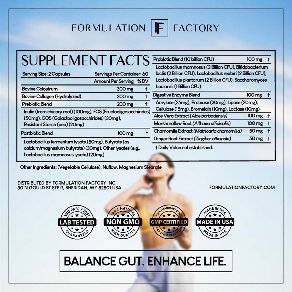 Formulation Factory Probiotics for Women & Men - Gut Intellect 10-in-1 Digestive Enzymes with Prebiotics and Postbiotics - Total Gut Health Supplement - 120 Capsules, 2 Month Supply - TrustMedUSA
