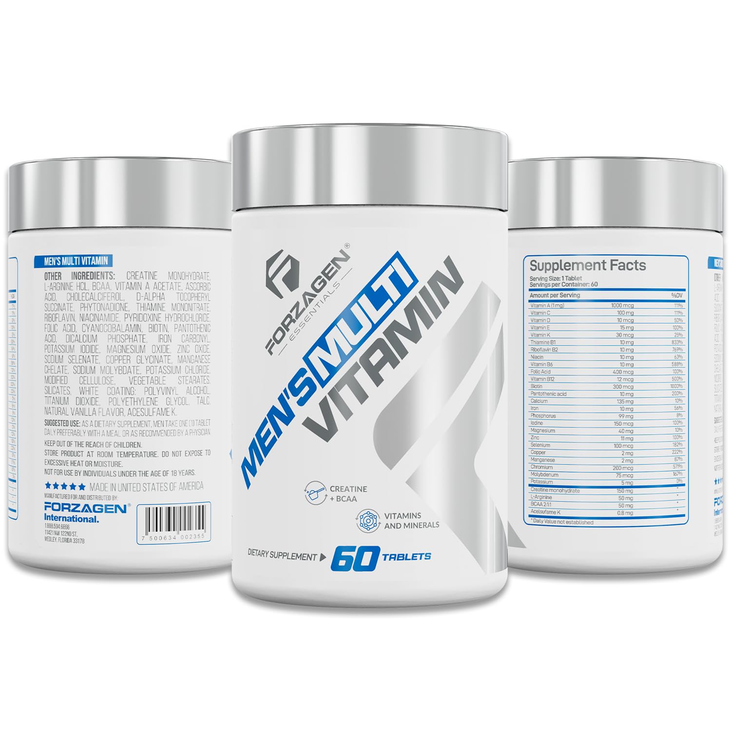 Forzagen Essentials Men's Multivitamin with Creatine and BCAA, Complete Vitamin and Mineral Complex, 60 Tablets - TrustMedUSA