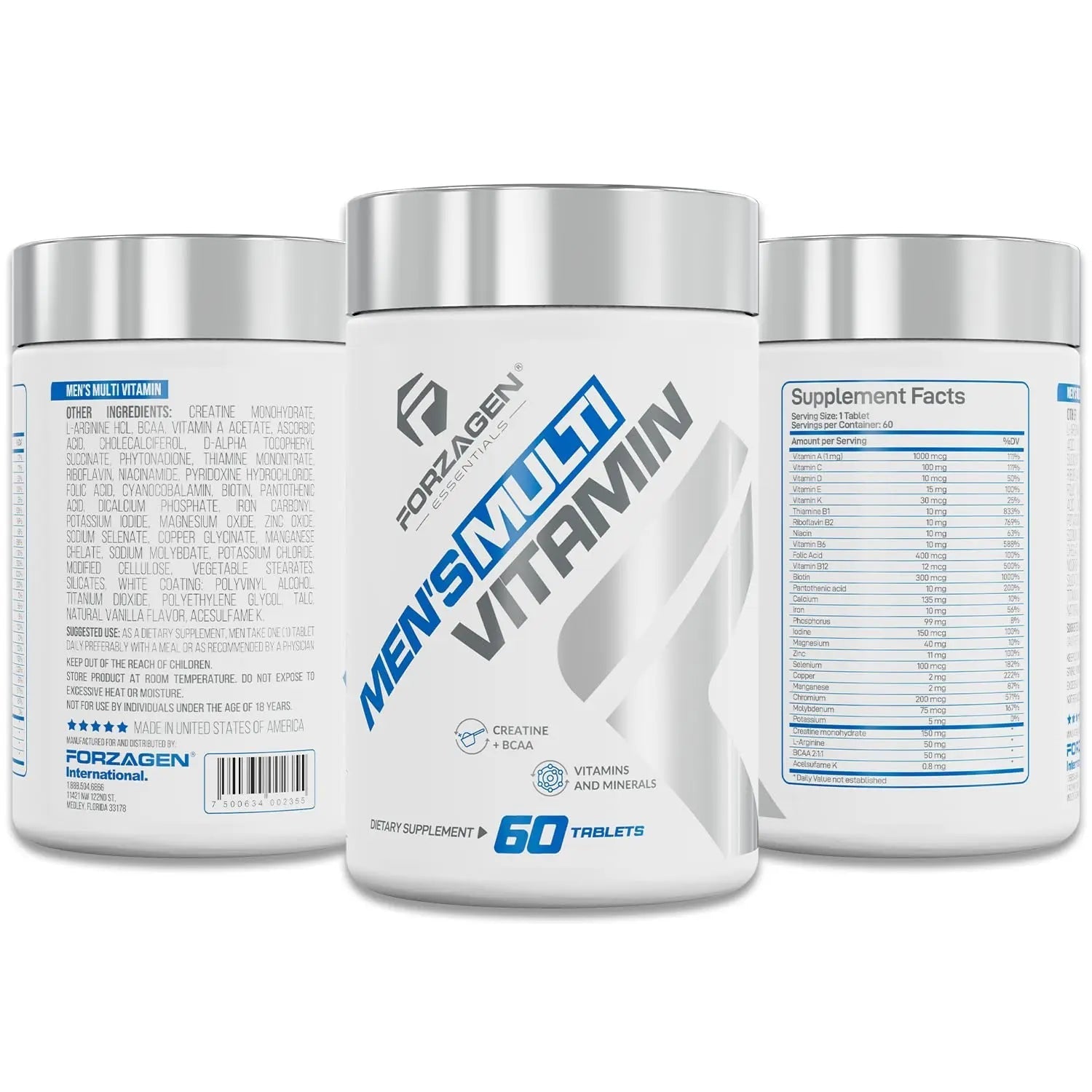 Forzagen Essentials Men's Multivitamin with Creatine and BCAA, Complete Vitamin and Mineral Complex, 60 Tablets - TrustMedUSA