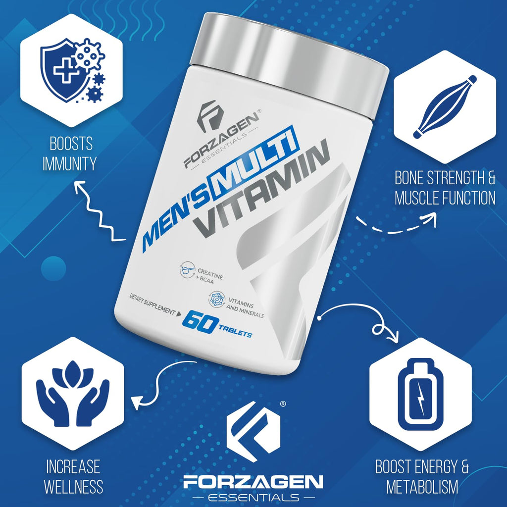 Forzagen Essentials Men's Multivitamin with Creatine and BCAA, Complete Vitamin and Mineral Complex, 60 Tablets - TrustMedUSA