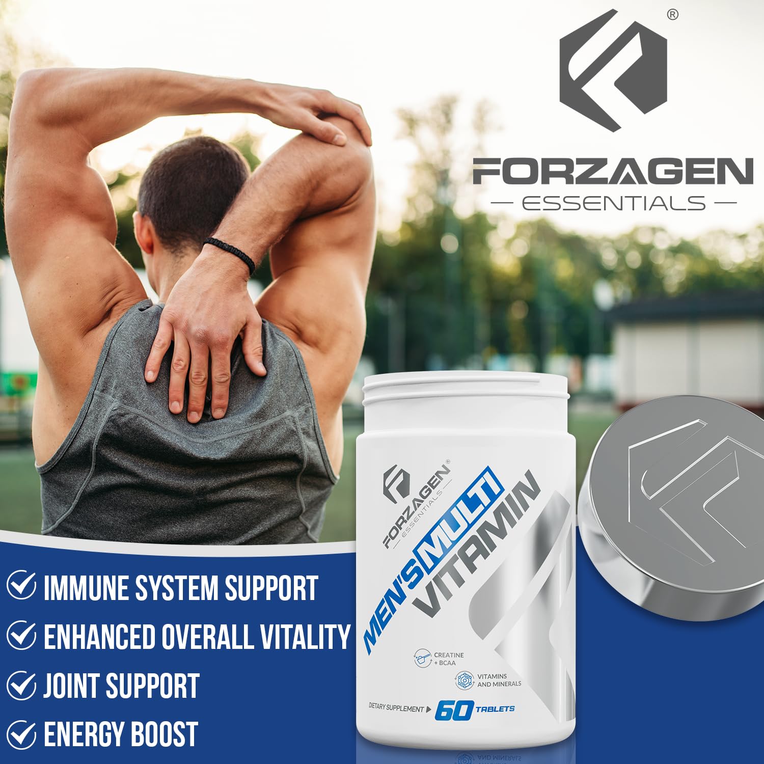 Forzagen Essentials Men's Multivitamin with Creatine and BCAA, Complete Vitamin and Mineral Complex, 60 Tablets - TrustMedUSA