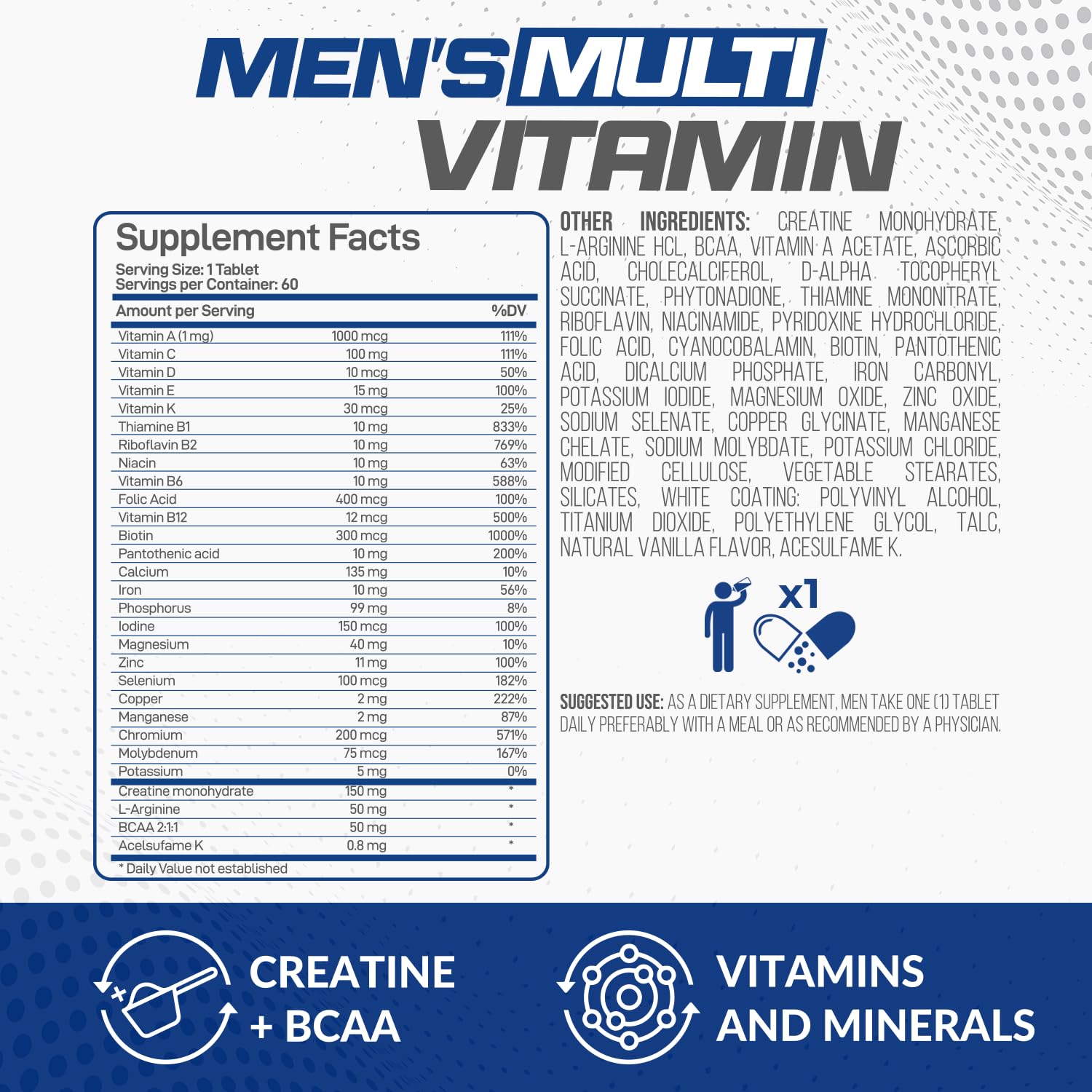 Forzagen Essentials Men's Multivitamin with Creatine and BCAA, Complete Vitamin and Mineral Complex, 60 Tablets - TrustMedUSA