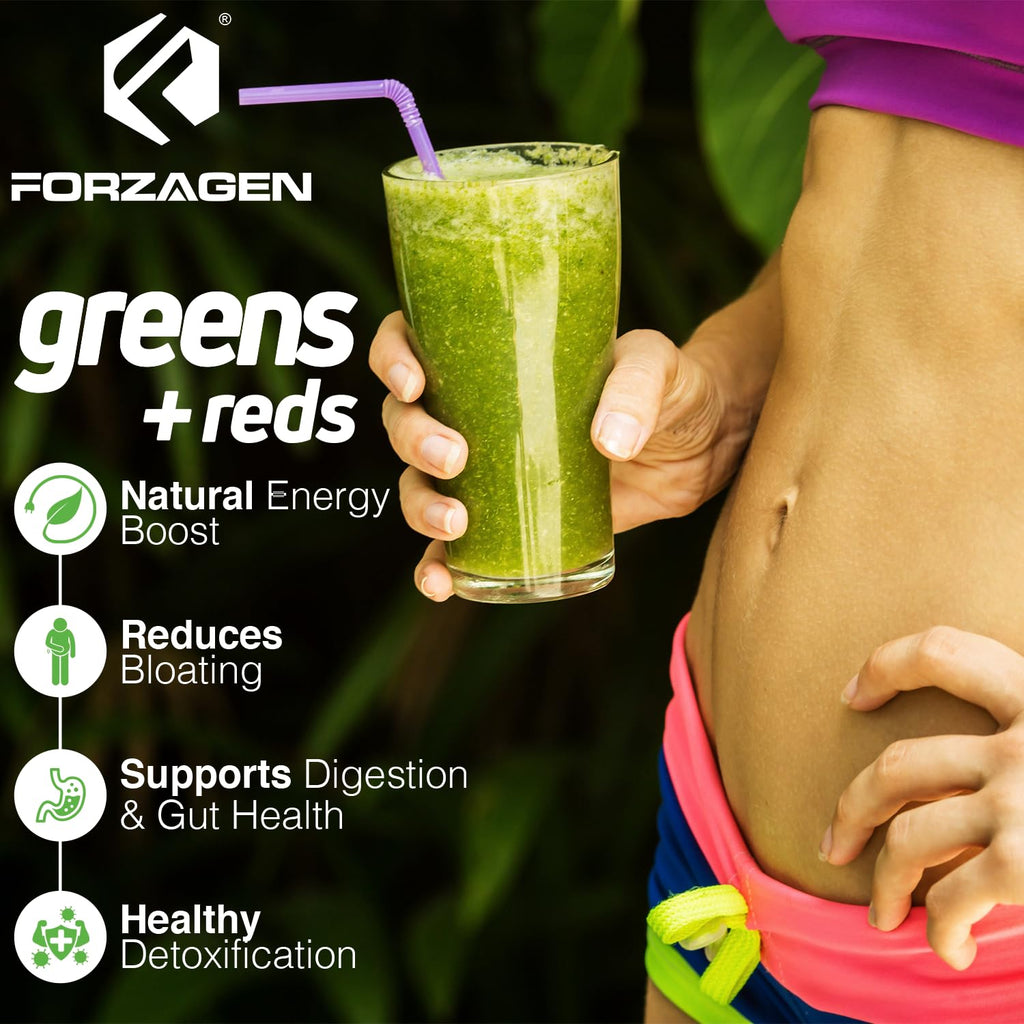 Forzagen Vegan Greens & Reds Superfood Powder - Organic Super Greens Powder | Premium Veggie Powder Supplement | 35 Servings Reds and Greens Superfood Powder - TrustMedUSA