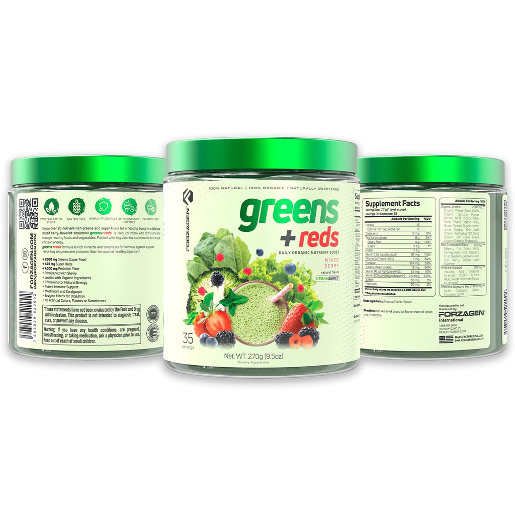 Forzagen Vegan Greens & Reds Superfood Powder - Organic Super Greens Powder | Premium Veggie Powder Supplement | 35 Servings Reds and Greens Superfood Powder - TrustMedUSA