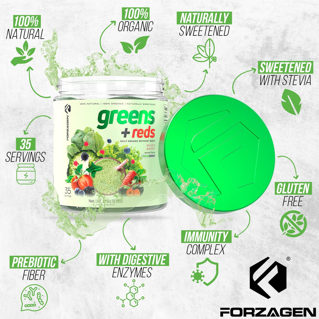 Forzagen Vegan Greens & Reds Superfood Powder - Organic Super Greens Powder | Premium Veggie Powder Supplement | 35 Servings Reds and Greens Superfood Powder - TrustMedUSA
