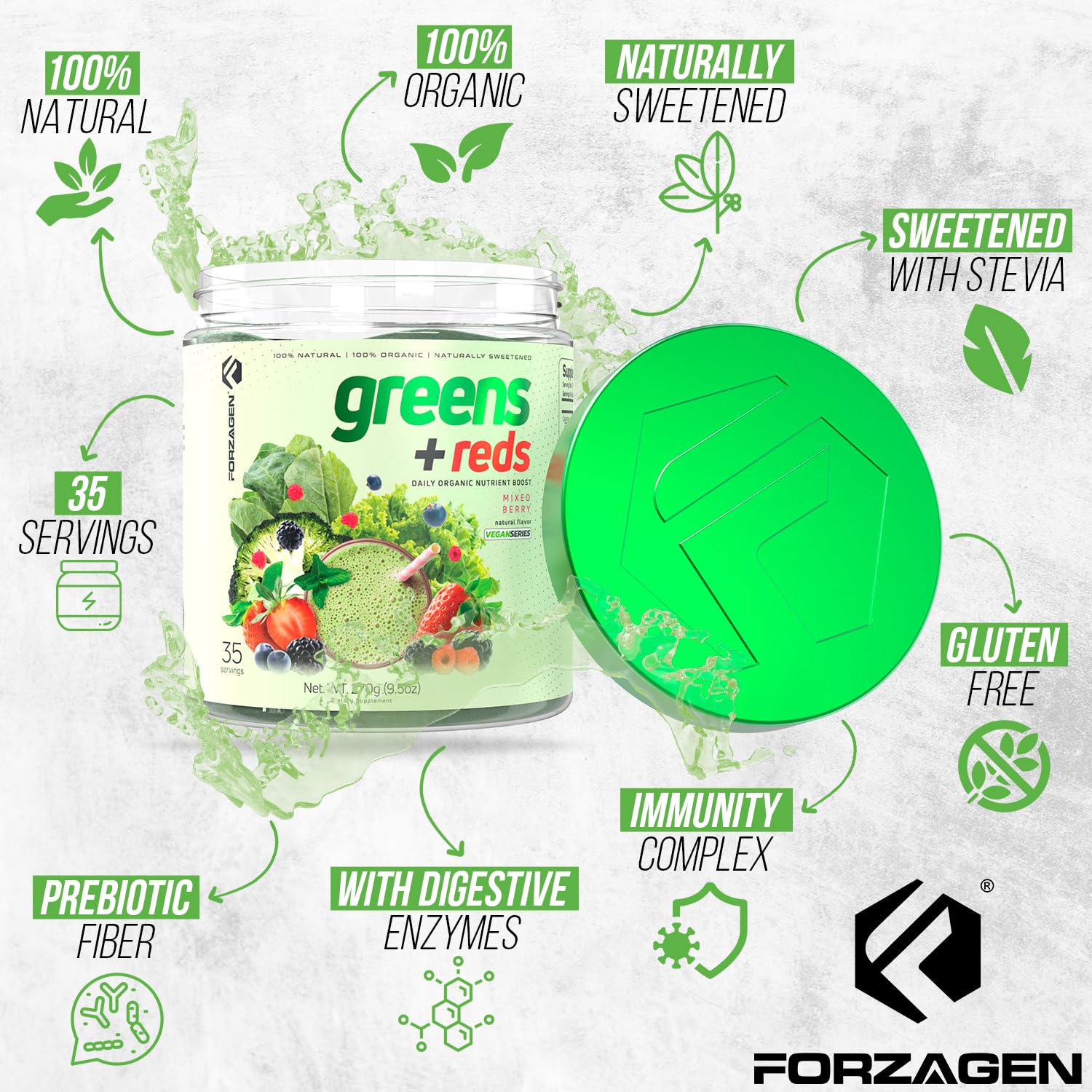 Forzagen Vegan Greens & Reds Superfood Powder - Organic Super Greens Powder | Premium Veggie Powder Supplement | 35 Servings Reds and Greens Superfood Powder - TrustMedUSA
