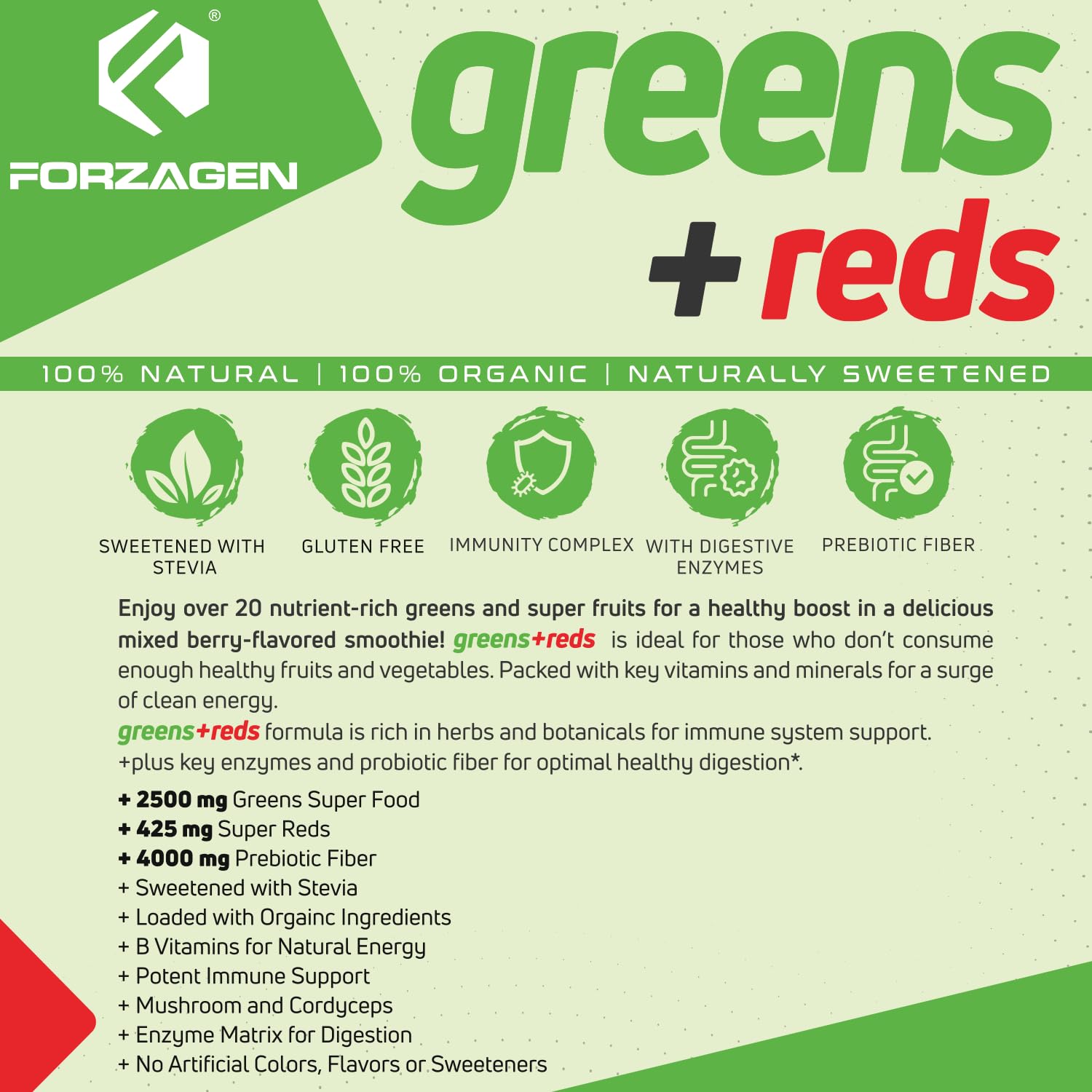 Forzagen Vegan Greens & Reds Superfood Powder - Organic Super Greens Powder | Premium Veggie Powder Supplement | 35 Servings Reds and Greens Superfood Powder - TrustMedUSA
