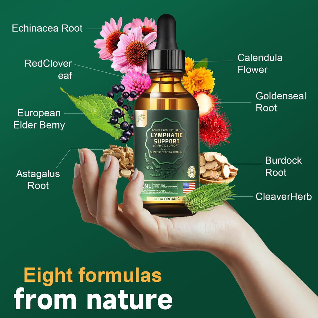 FOTN Lymphatic Drainage Drops - Organic Herbal Supplements - Echinacea | Elderberry | Astragalus | Burdock | Calendula | - Immune Support, Lymphatic Detoxd&Cleanse, 2 fl oz - Maple Wellness Supplements