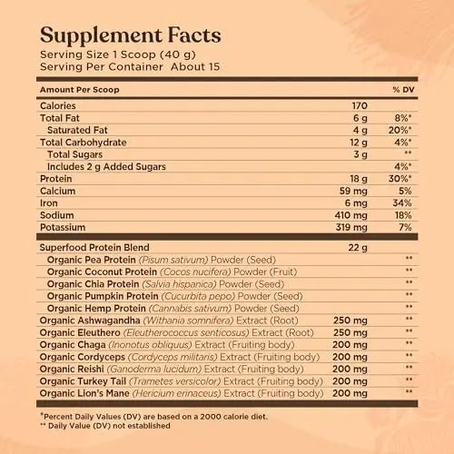 Four Sigmatic Organic Plant-Based Protein Powder Creamy Cacao Protein with Lion’s Mane - TrustMedUSA