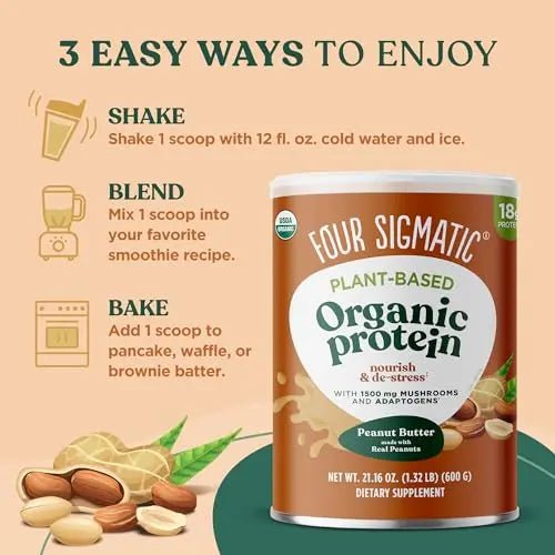 Four Sigmatic Organic Plant-Based Protein Powder Peanut Butter Protein with Lion’s Mane - TrustMedUSA