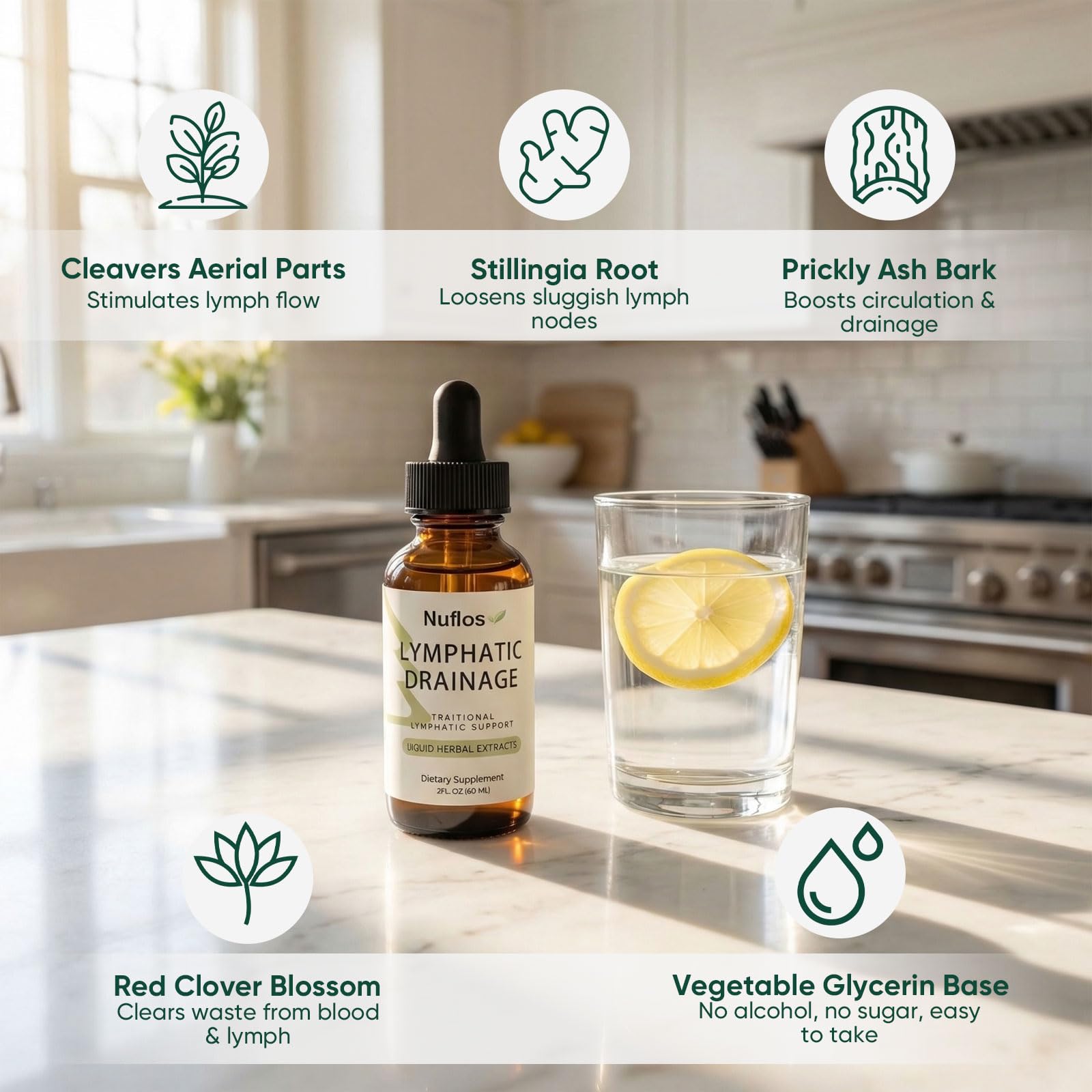 FQMUEV Nuflos Lymphatic Drainage Drops, Lymphatic Drainage Supplements, Premium 4-in-1 Herbal Blend, Daily Wellness & Overall Relief, 2 Fl. Oz (A) - Maple Wellness Supplements