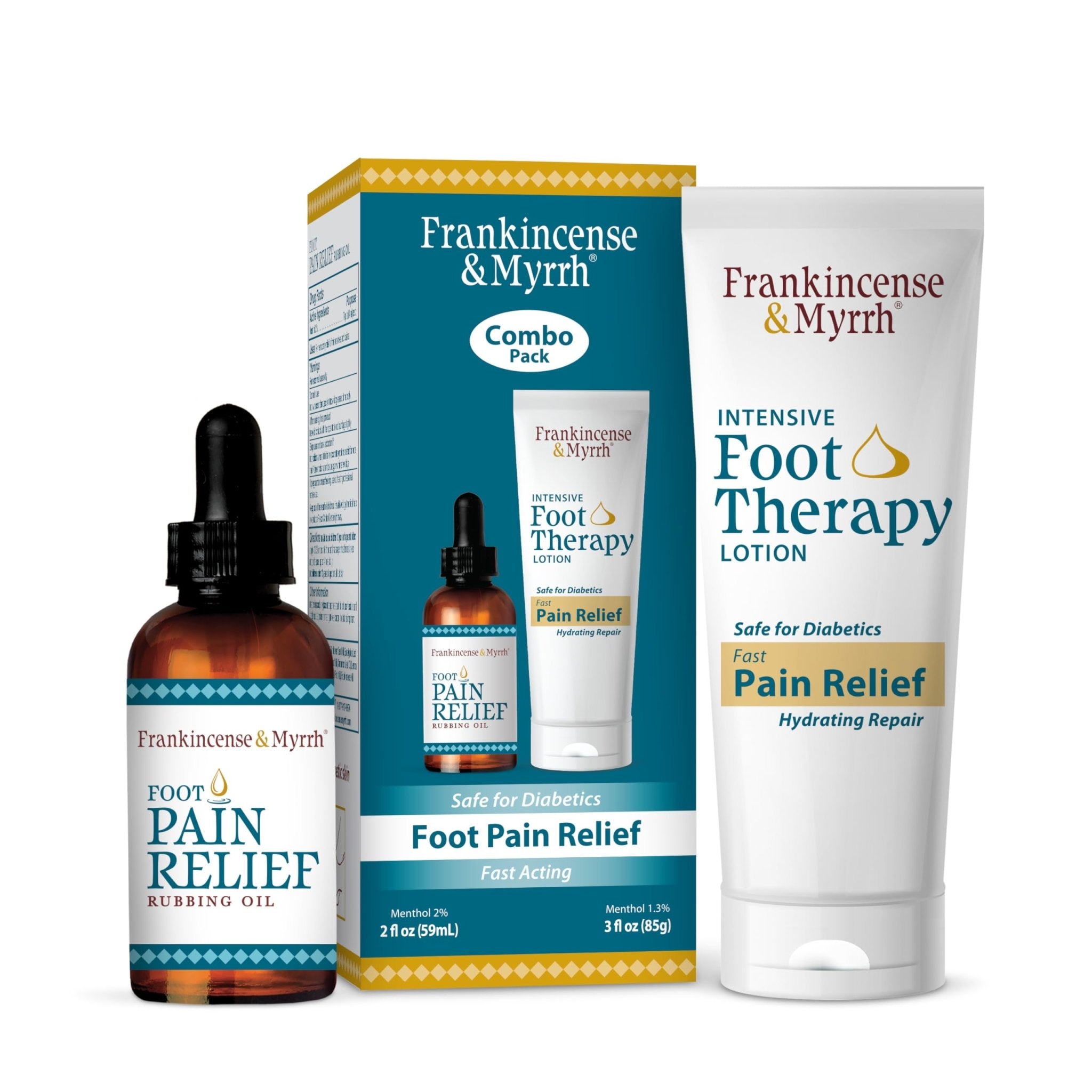 FRANKINCENSE & MYRRH Foot Pain Combo Pack: Foot Pain Relief Rubbing Oil (2 oz) and Intensive Therapy Lotion for feet (3 oz), Neuropathy, Nerve Relief, Frankincense Essential Oil, Maximum Strength - TrustMedUSA