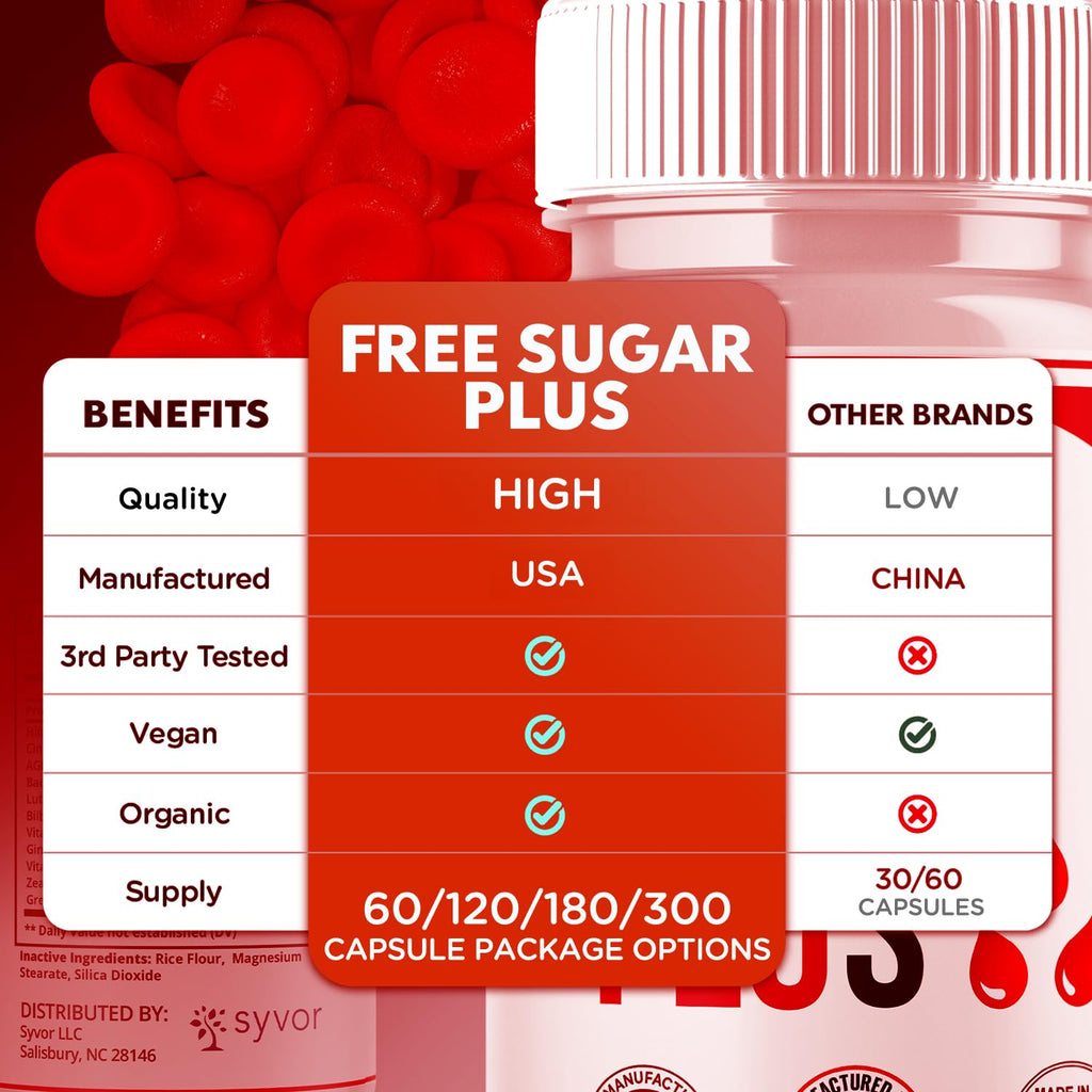 Free Sugar Plus Capsules, Official FreeSugar Plus Blood Health Support Pills With All Natural Ingredients, Free Sugar Plus Advanced Wellness Support with Premium Vitamins for Women & Men (60 Capsules) - TrustMedUSA
