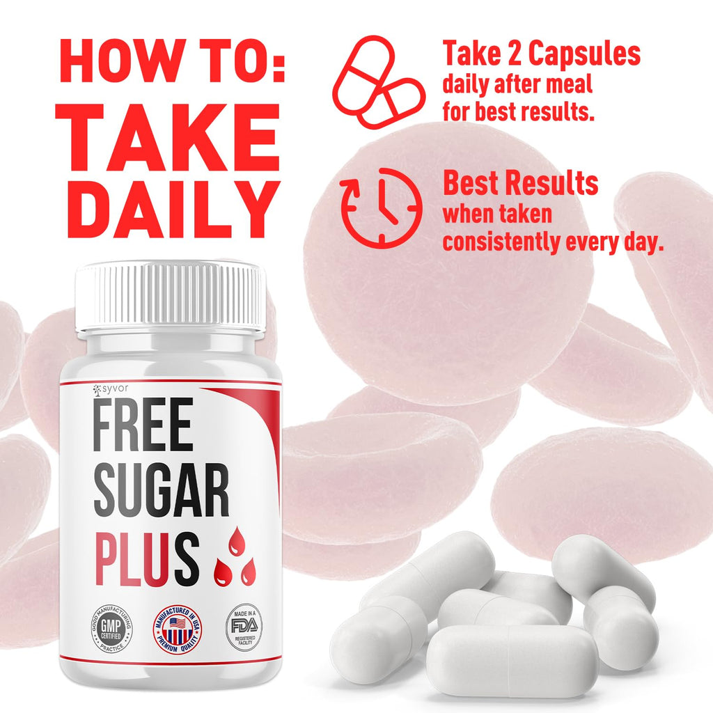Free Sugar Plus Capsules, Official FreeSugar Plus Blood Health Support Pills With All Natural Ingredients, Free Sugar Plus Advanced Wellness Support with Premium Vitamins for Women & Men (60 Capsules) - TrustMedUSA