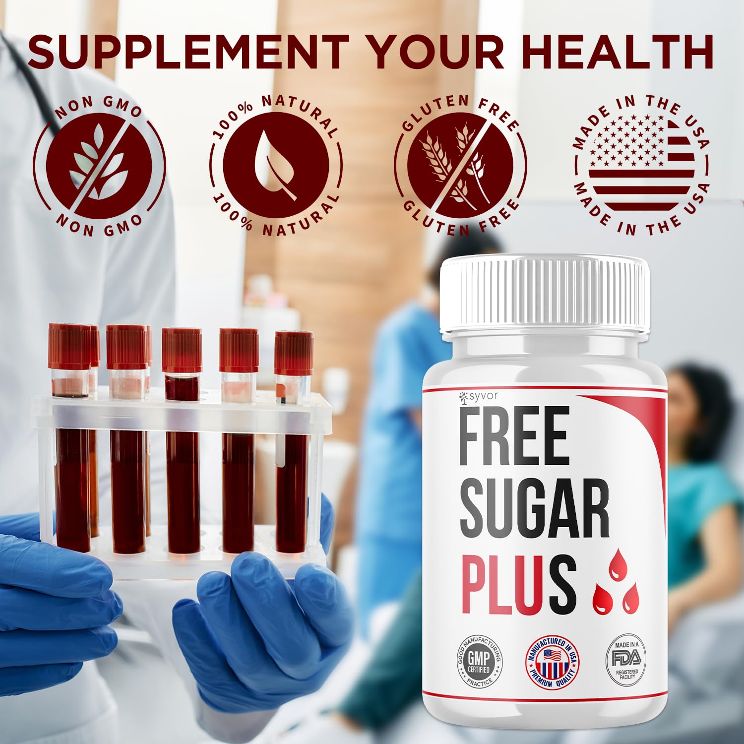 Free Sugar Plus Capsules, Official FreeSugar Plus Blood Health Support Pills With All Natural Ingredients, Free Sugar Plus Advanced Wellness Support with Premium Vitamins for Women & Men (60 Capsules) - TrustMedUSA