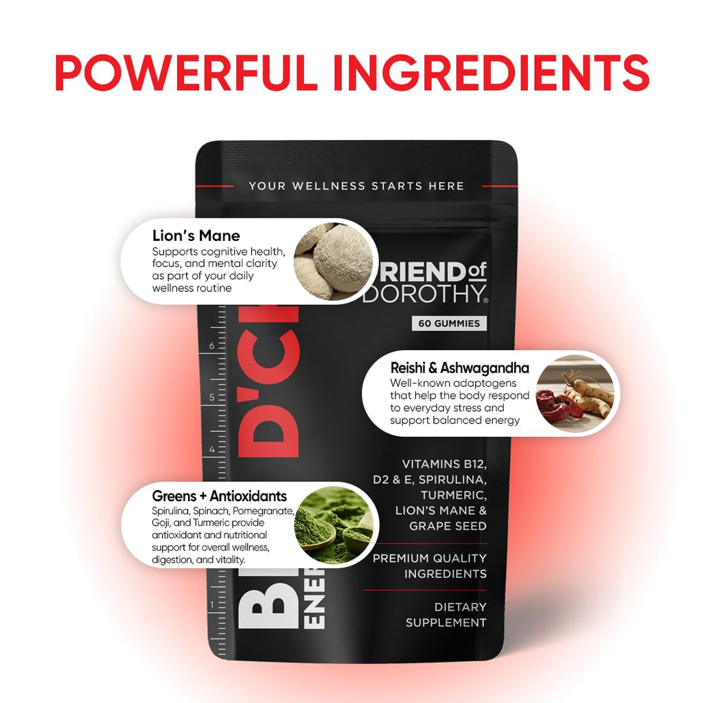 FRIEND OF DOROTHY Daily Multivitamin for Men, Energy, Focus & Immunity Support, Ashwagandha, Lion’s Mane & Reishi, 60 Capsules - TrustMedUSA