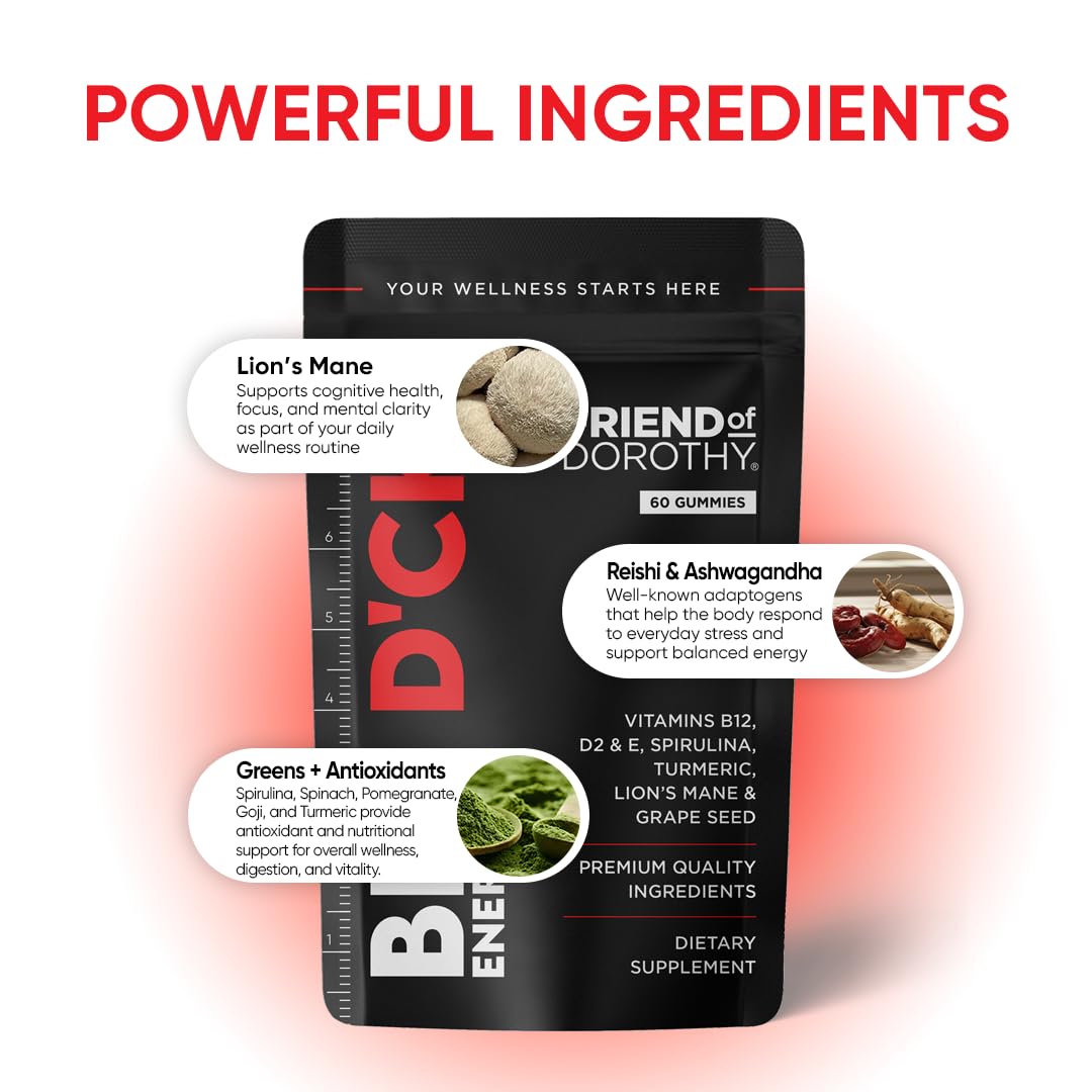 FRIEND OF DOROTHY Daily Multivitamin for Men, Energy, Focus & Immunity Support, Ashwagandha, Lion’s Mane & Reishi, 60 Capsules - TrustMedUSA