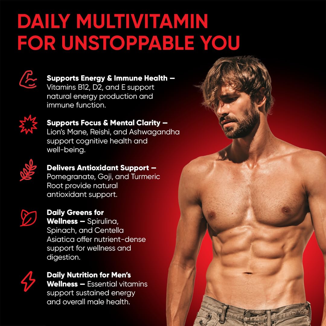 FRIEND OF DOROTHY Daily Multivitamin for Men, Energy, Focus & Immunity Support, Ashwagandha, Lion’s Mane & Reishi, 60 Capsules - TrustMedUSA
