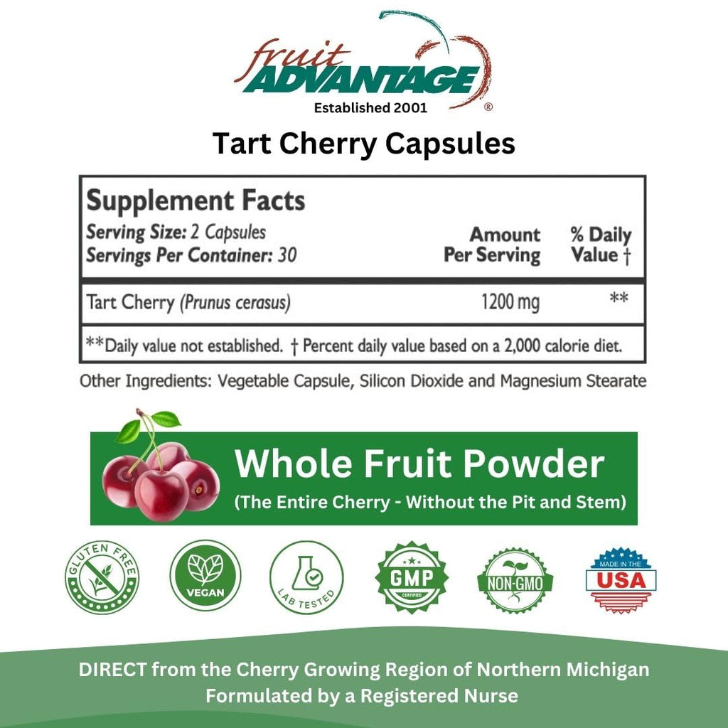 Fruit Advantage Montmorency Tart Cherry Capsules Joint Formula 1200 mg per Serving - 60 Vegetarian Capsules - TrustMedUSA