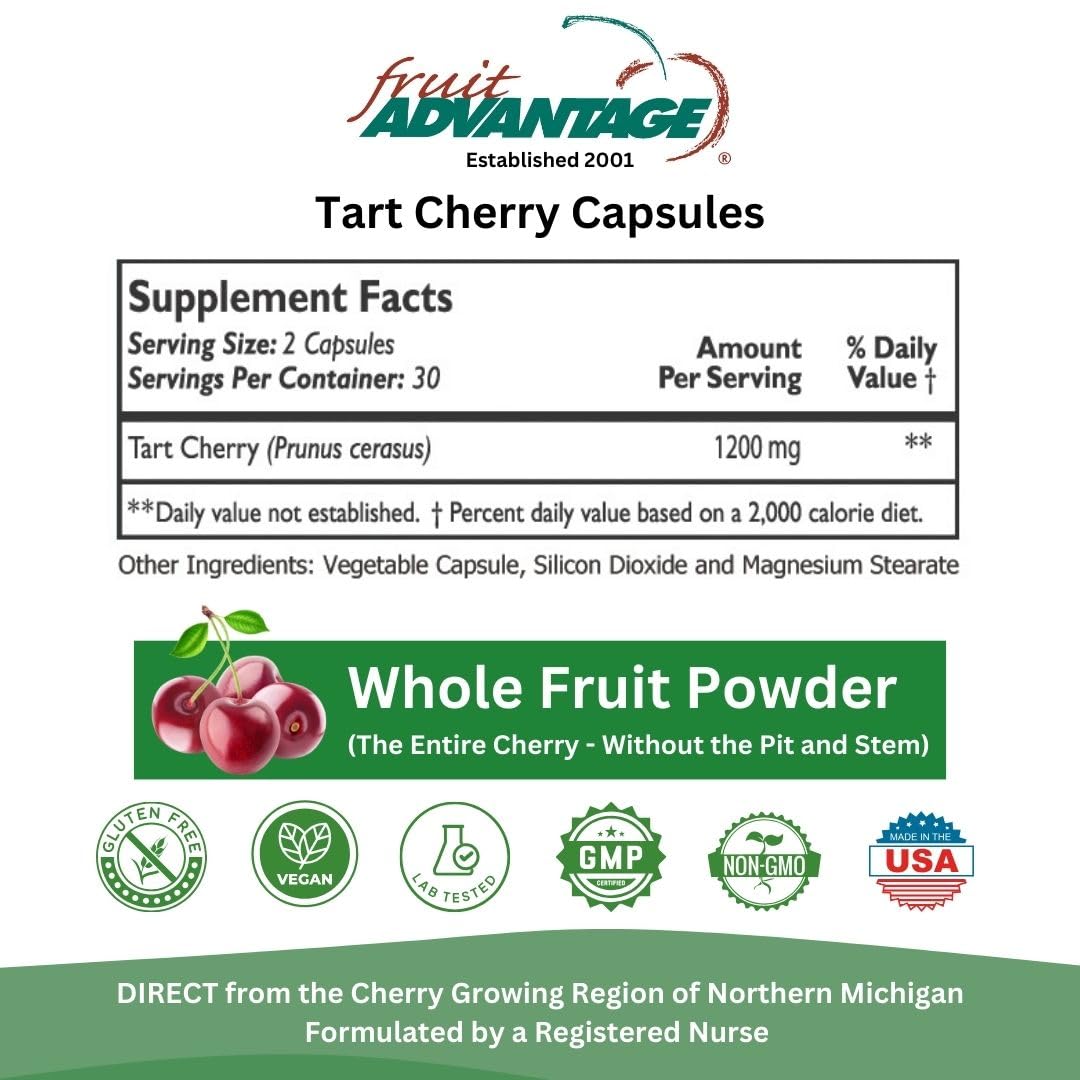 Fruit Advantage Montmorency Tart Cherry Capsules Joint Formula 1200 mg per Serving - 60 Vegetarian Capsules - TrustMedUSA