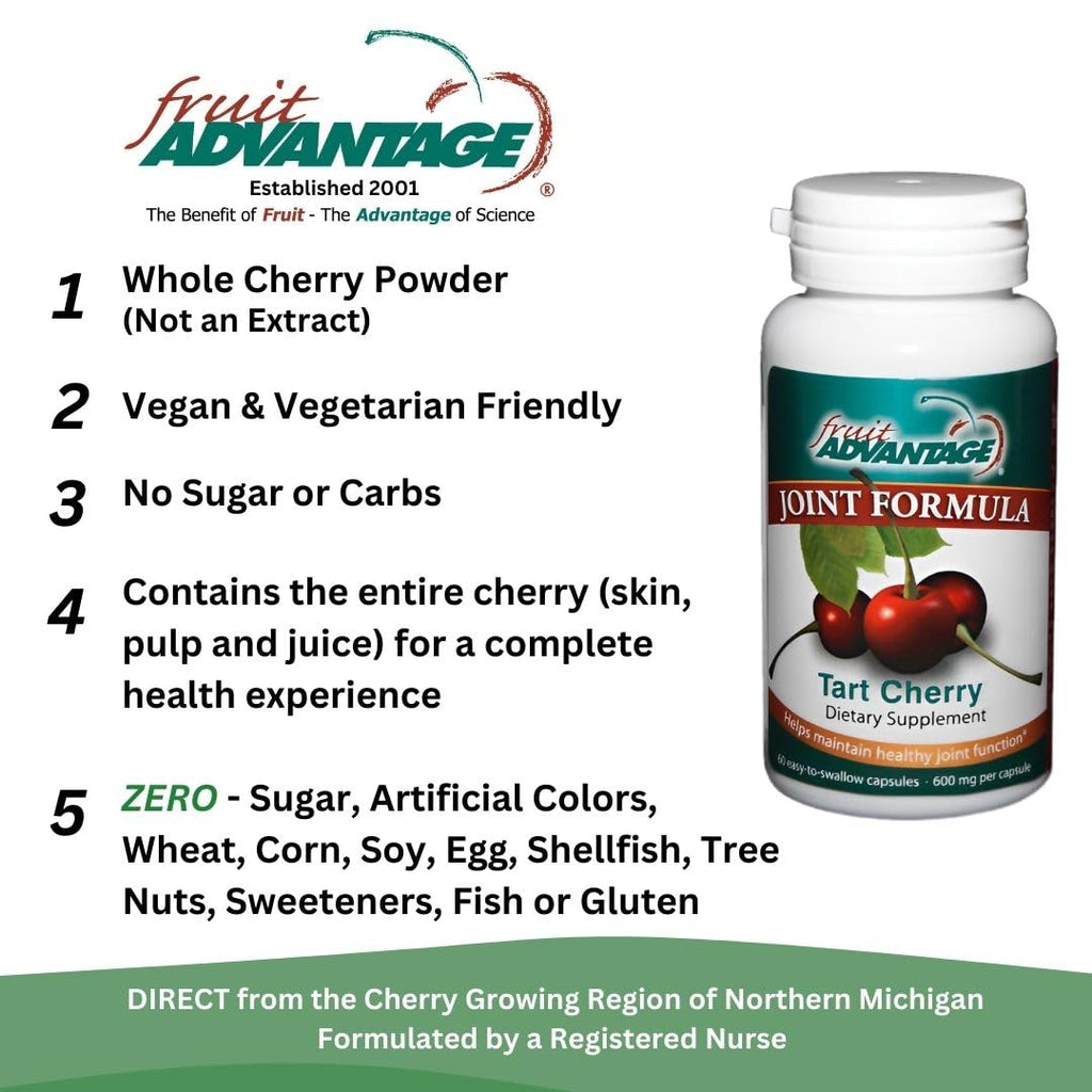 Fruit Advantage Montmorency Tart Cherry Capsules Joint Formula 1200 mg per Serving - 60 Vegetarian Capsules - TrustMedUSA