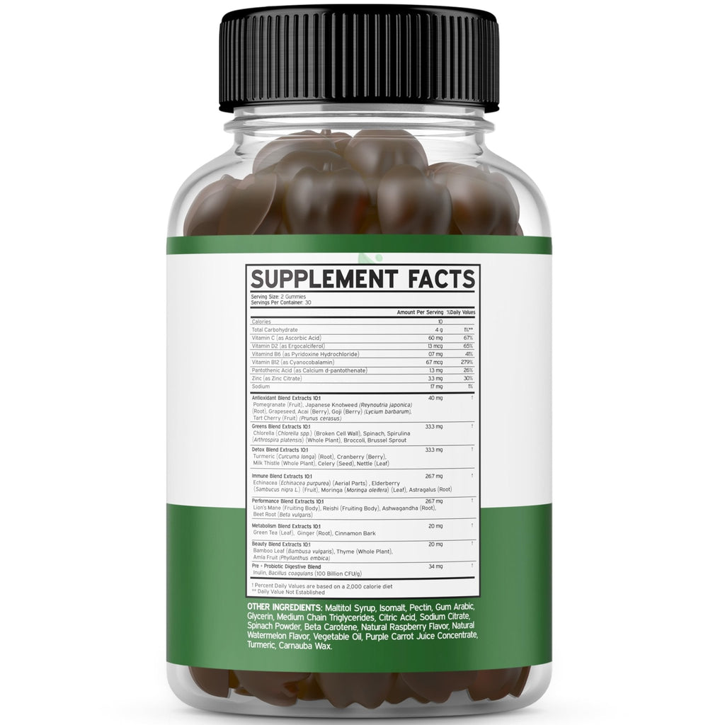 Fruit and Veggies Supplement (120 Gummies) - Premium Sugar-Free Superfood Super Green & Fruit Gummies for Adults - Immunity Support for Men & Women - Non GMO, Vegan Safe & Made in USA - TrustMedUSA