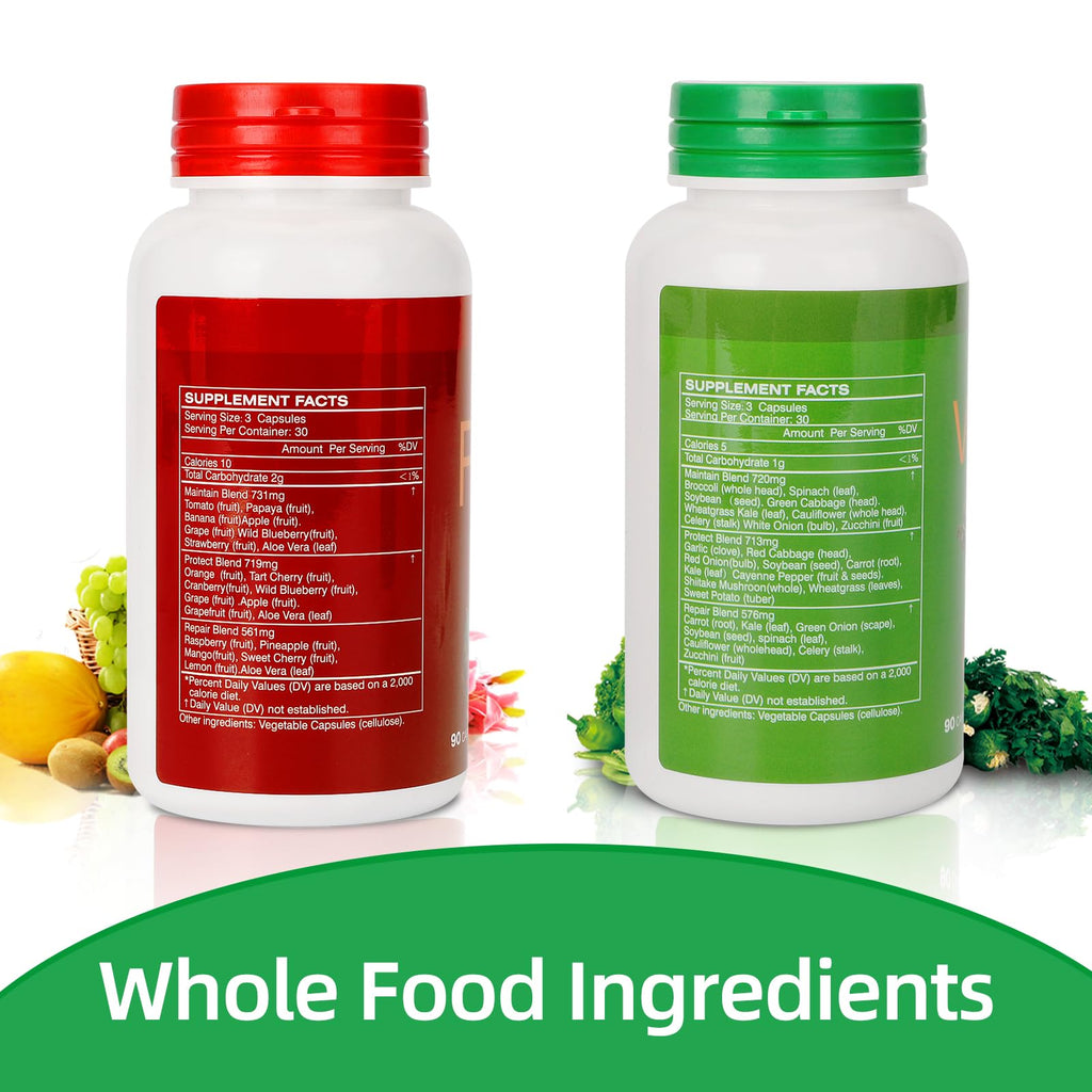 Fruit and Veggies Supplement Ingredients Natural – 2 Bottles 180 Total Vegetarian Capsules | Balance of Natural 16+18 Whole Fruits & Veggies Blend | Fresh Superfood Formula with Vitamins and Minerals - TrustMedUSA