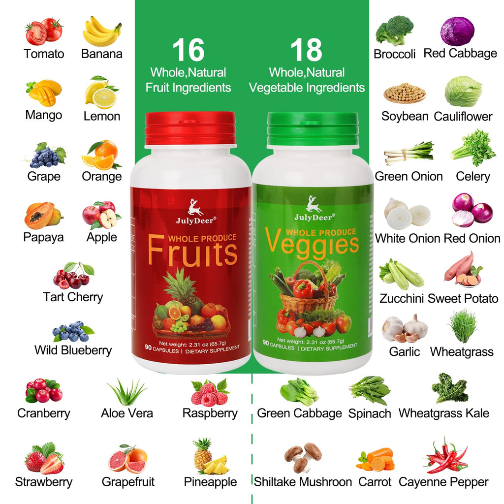 Fruit and Veggies Supplement Ingredients Natural – 4 Bottles 360 Total Vegetarian Capsules | Balance of Natural 16+18 Whole Fruits & Veggies Blend | Fresh Superfood Formula with Vitamins and Minerals - TrustMedUSA