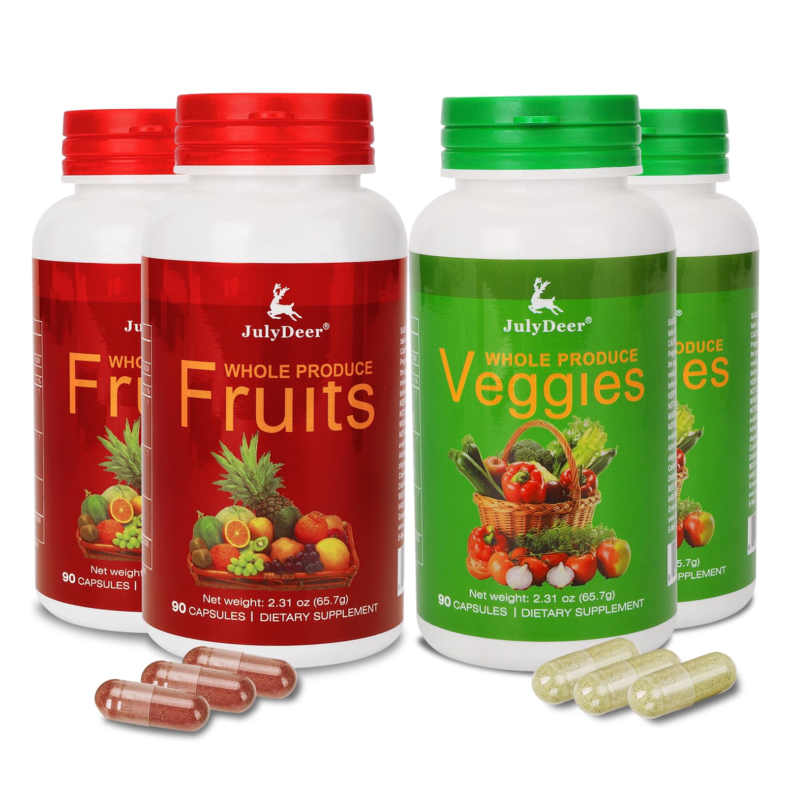 Fruit and Veggies Supplement Ingredients Natural – 4 Bottles 360 Total Vegetarian Capsules | Balance of Natural 16+18 Whole Fruits & Veggies Blend | Fresh Superfood Formula with Vitamins and Minerals - TrustMedUSA